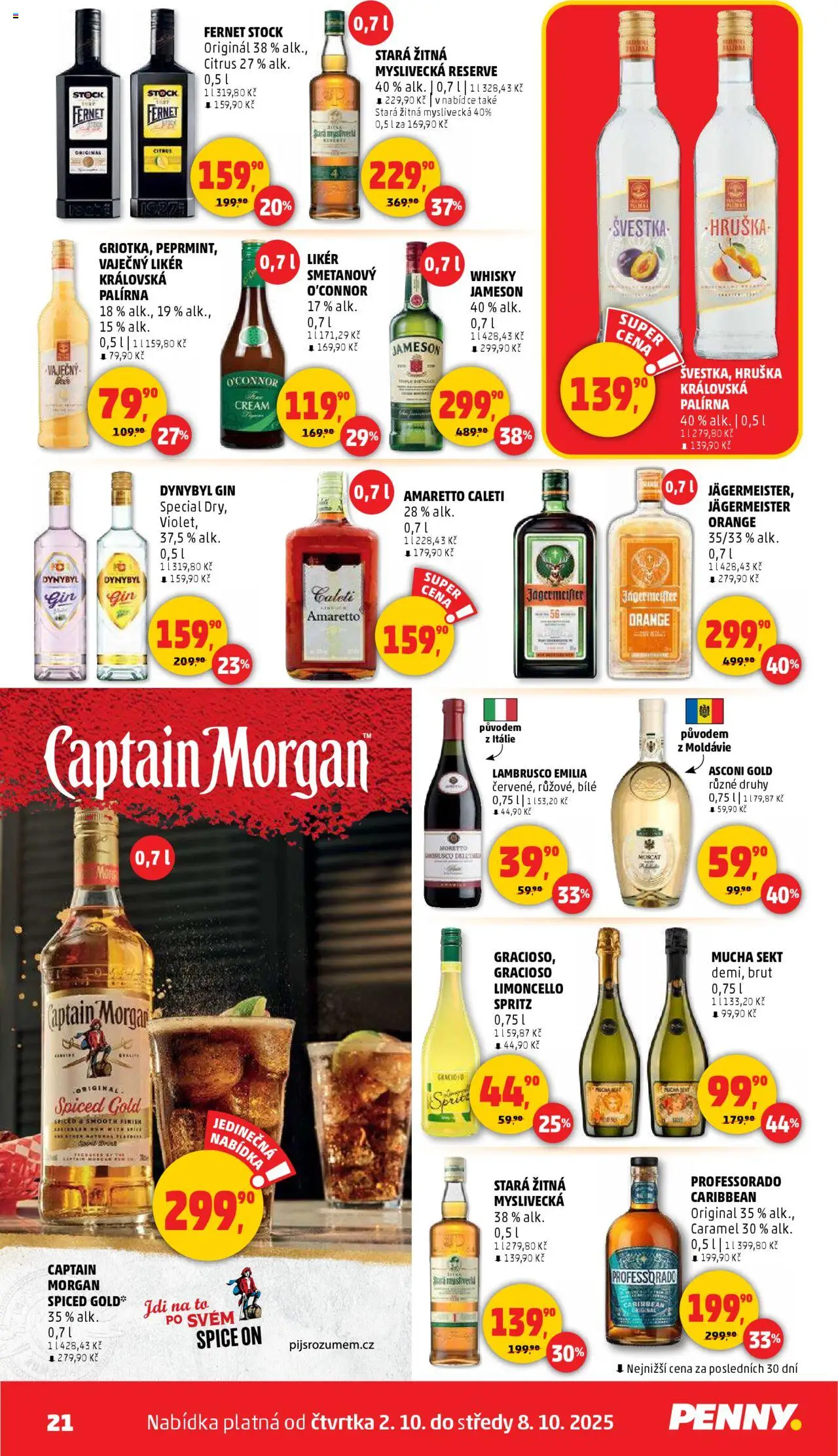 Penny Market leták - Čtvrtečník od 02.10.2025 | Strana: 21 | Produkty: Finish, Amaretto, Jameson, Morgan