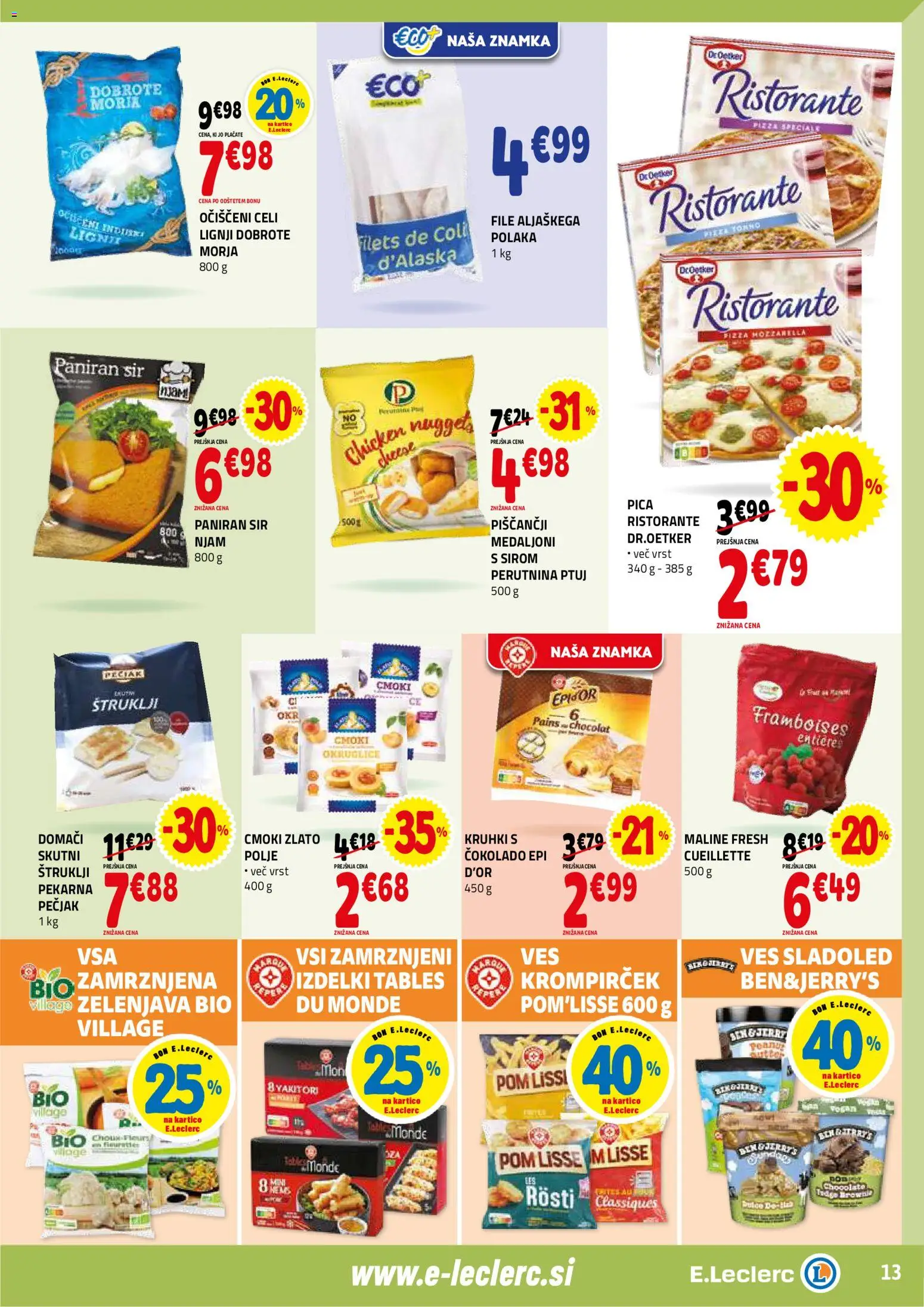 Novi E.leclerc katalog ponudbe – veljaven od 28.01.2026 | Stran: 13 | Izdelki: Pekarna, Pica, Sladoled, Zelenjava