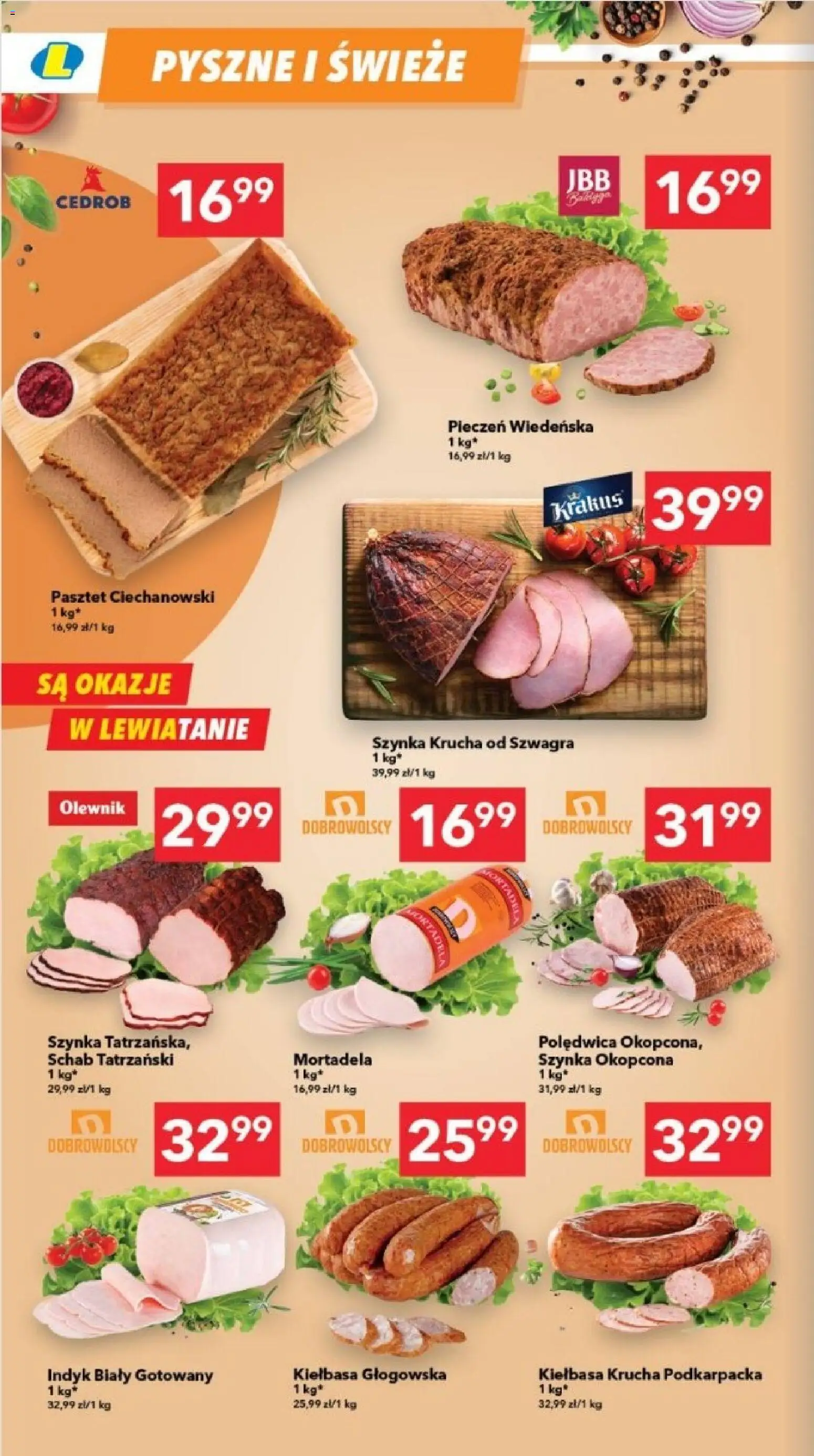 Lewiatan gazetka - Legnica od 06.11.2025 | Strona: 2 | Produkty: Kiełbasa, Mortadela, Schab, Szynka