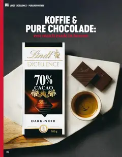 Lindt EXCELLENCE Dark Noir, 70% Cacao Dark chocolate, 100 g - Voorbeeld van een folder van Delhaize, geldig van 23.01.2026 | Pagina: 86 | Producten: Koffie, Chocolade