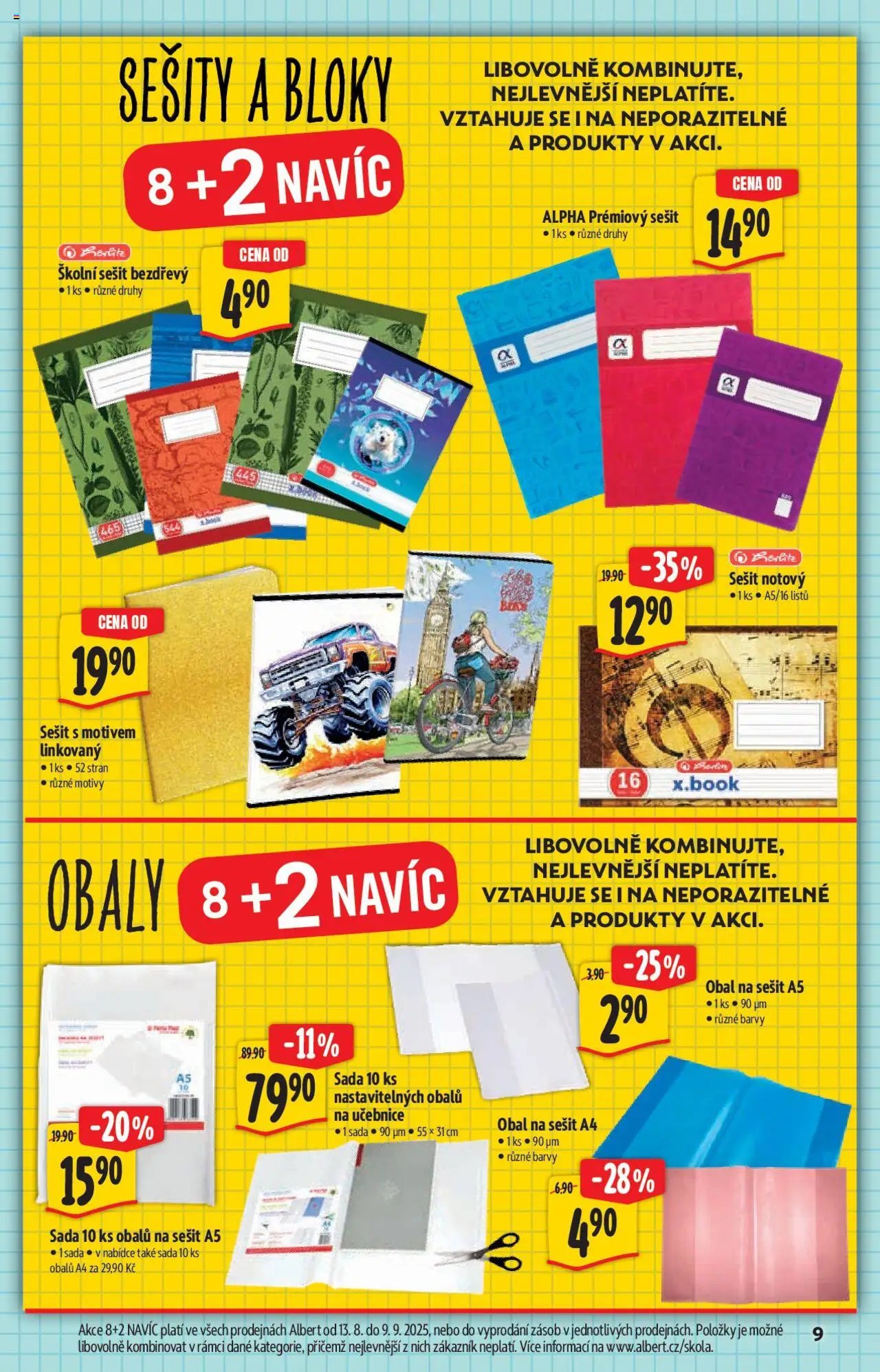 Albert katalog - Hypermarket od 13.08.2025 | Strana: 9 | Produkty: Sešity, Sešit, Barvy