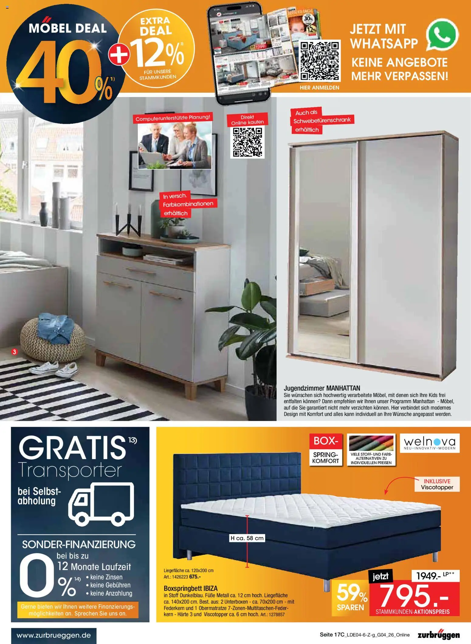 Zurbrüggen Italienische Wochen – gültig ab 11.04.2026 | Seite: 37 | Produkte: Schwebetürenschrank, Boxspringbett, Box