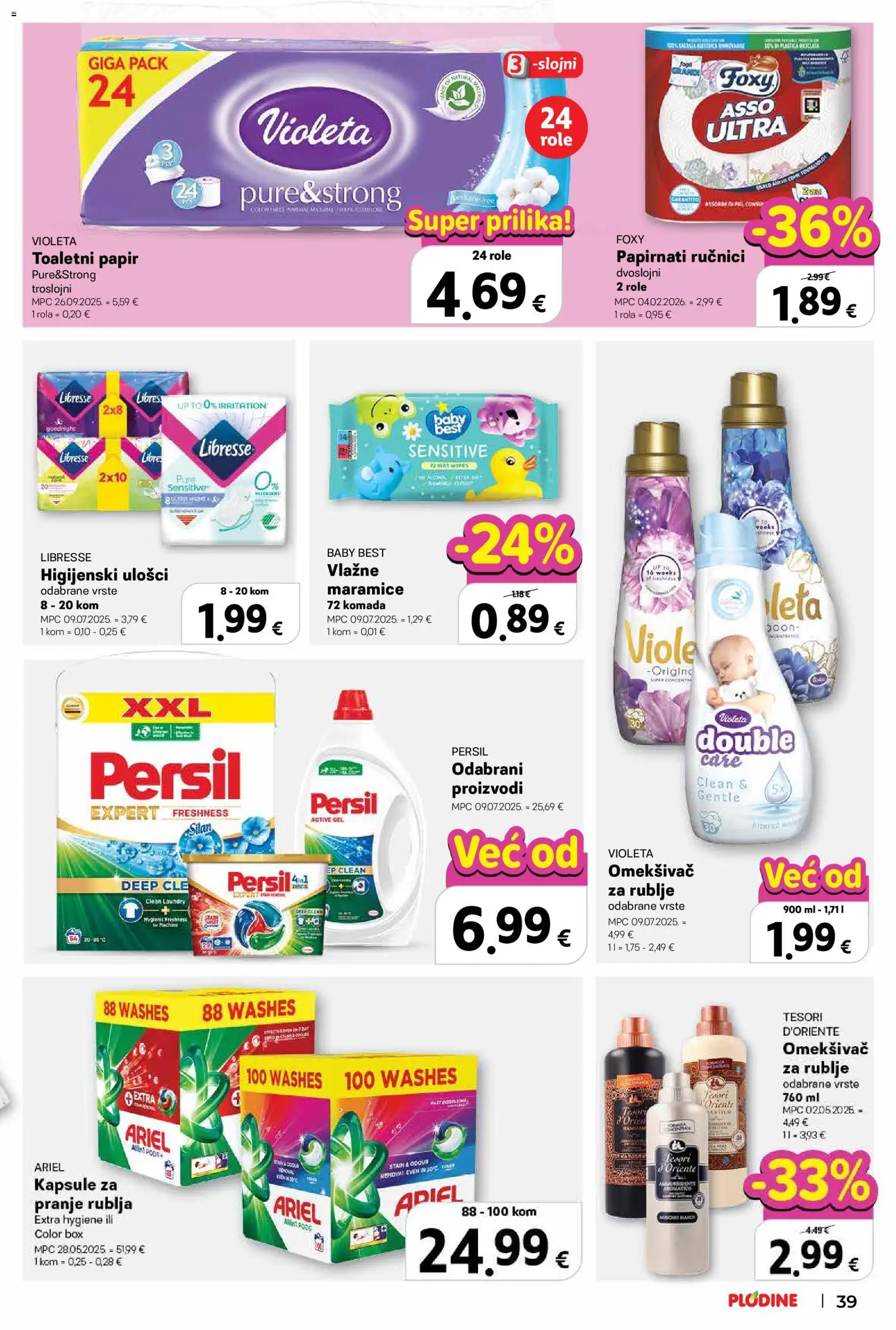 Plodine katalog | vrijedi od 22.04.2026 | Stranica: 39 | Proizvodi: Role, Violeta, Libresse, Persil