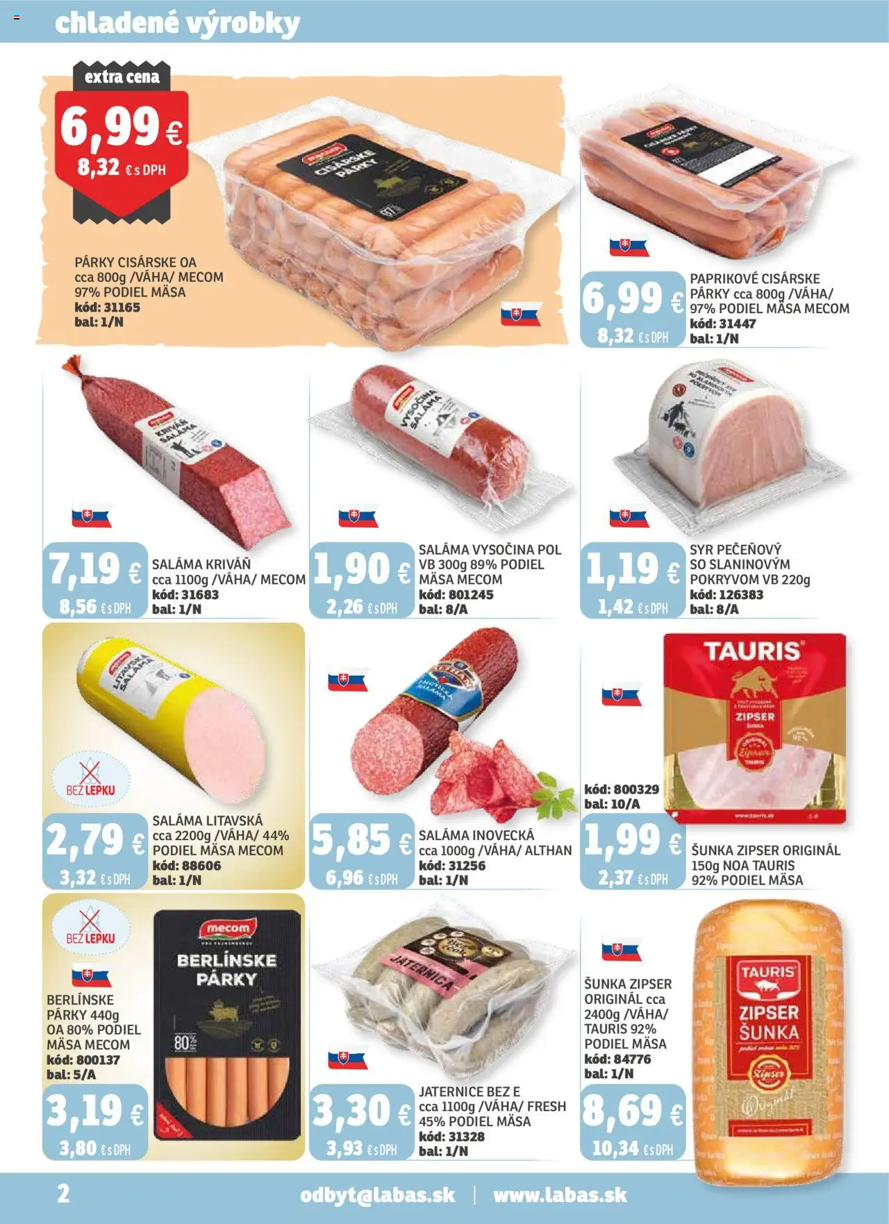 Nové Labaš akcie – leták je platný od 17.10.2025 | Strana: 2 | Produkty: Syr, Saláma, Šunka, Párky