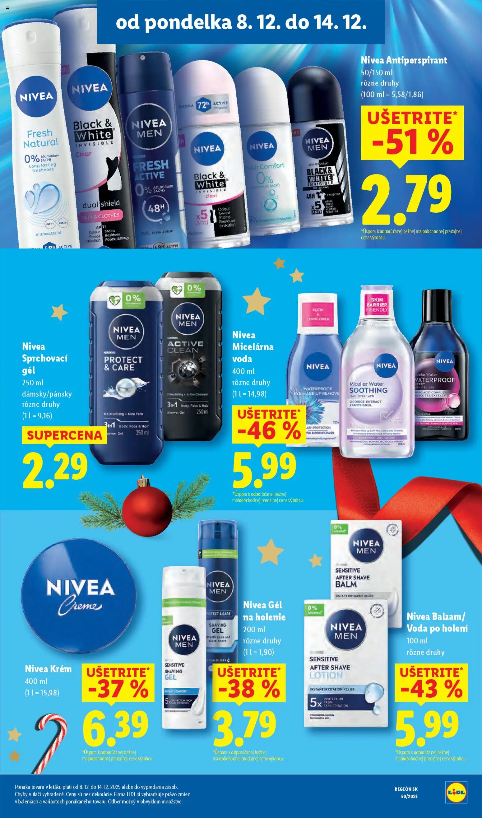 Nové Lidl akcie – leták je platný od 08.12.2025 | Strana: 36 | Produkty: Nivea, Make up, Voda po holení, Krém