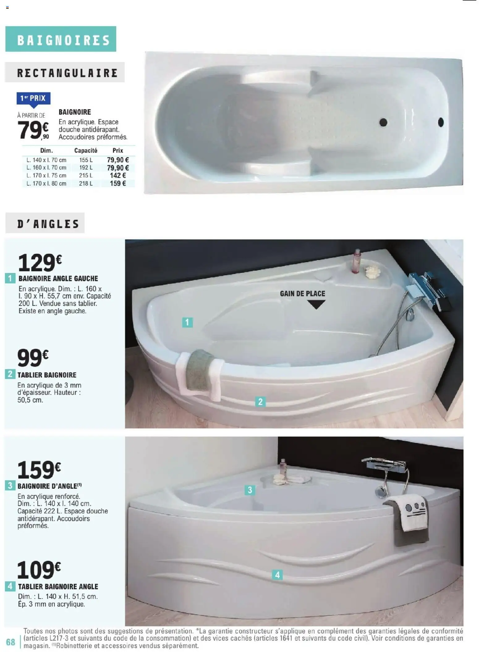 {H1} | Page: 68 | Produits: Tablier, Baignoire, Douche