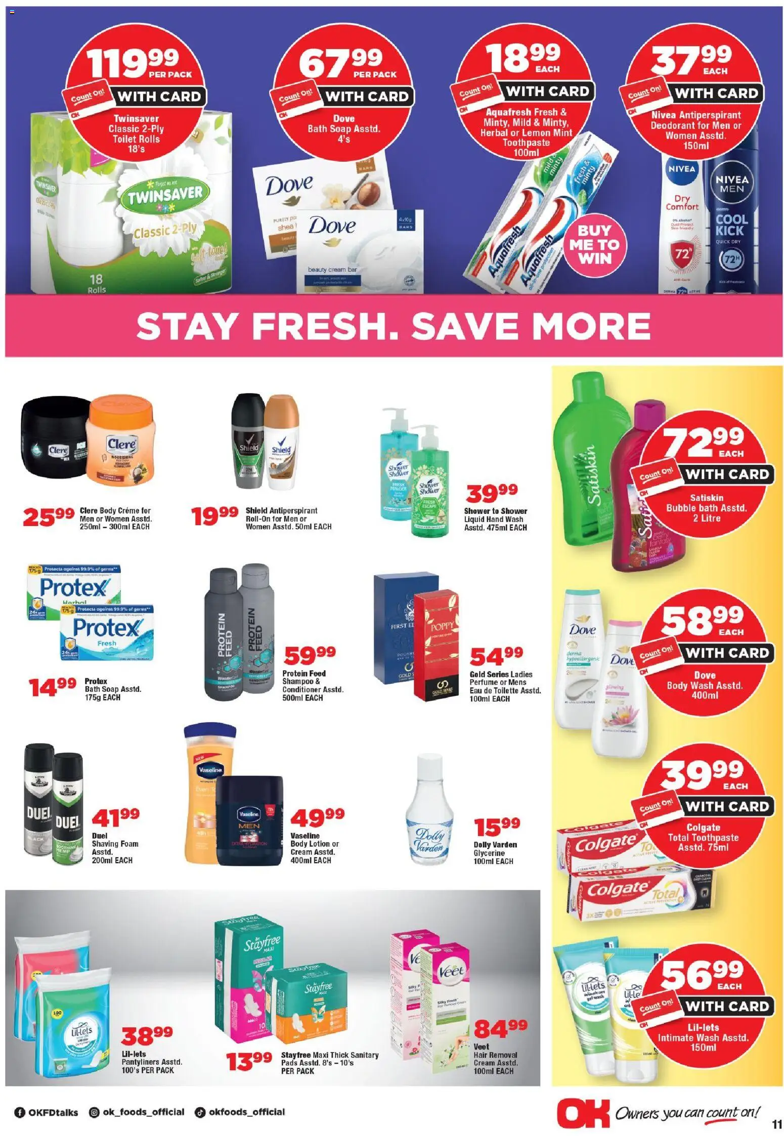 New OK Foods catalogue – valid from 25.03.2026 | Page: 11 | Products: Shower, Perfume, Eau de toilette, Toothpaste