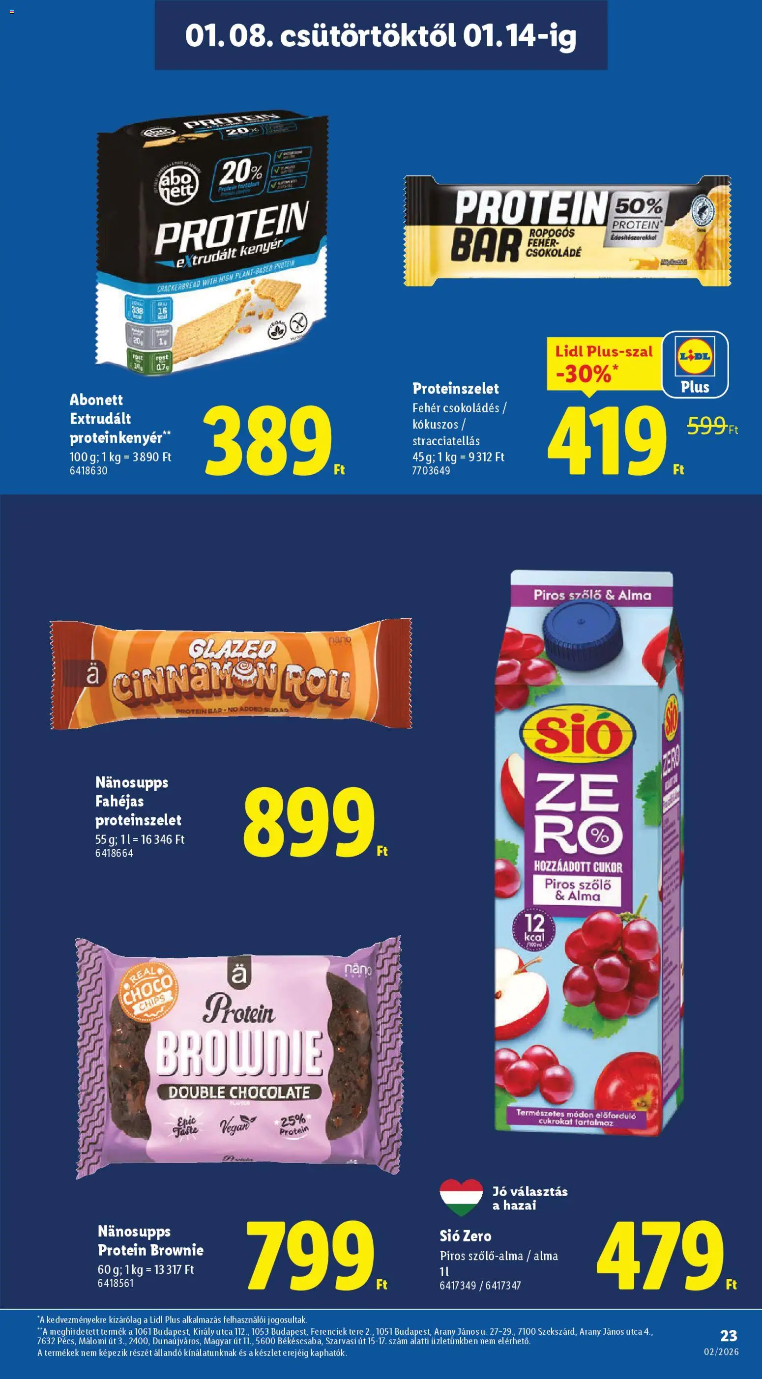 Lidl akciós ujság - amely érvényes a következő dátumtól: 08.01.2026 | Oldal: 23 | Termékek: Protein bar, Chips, Protein, Vegán