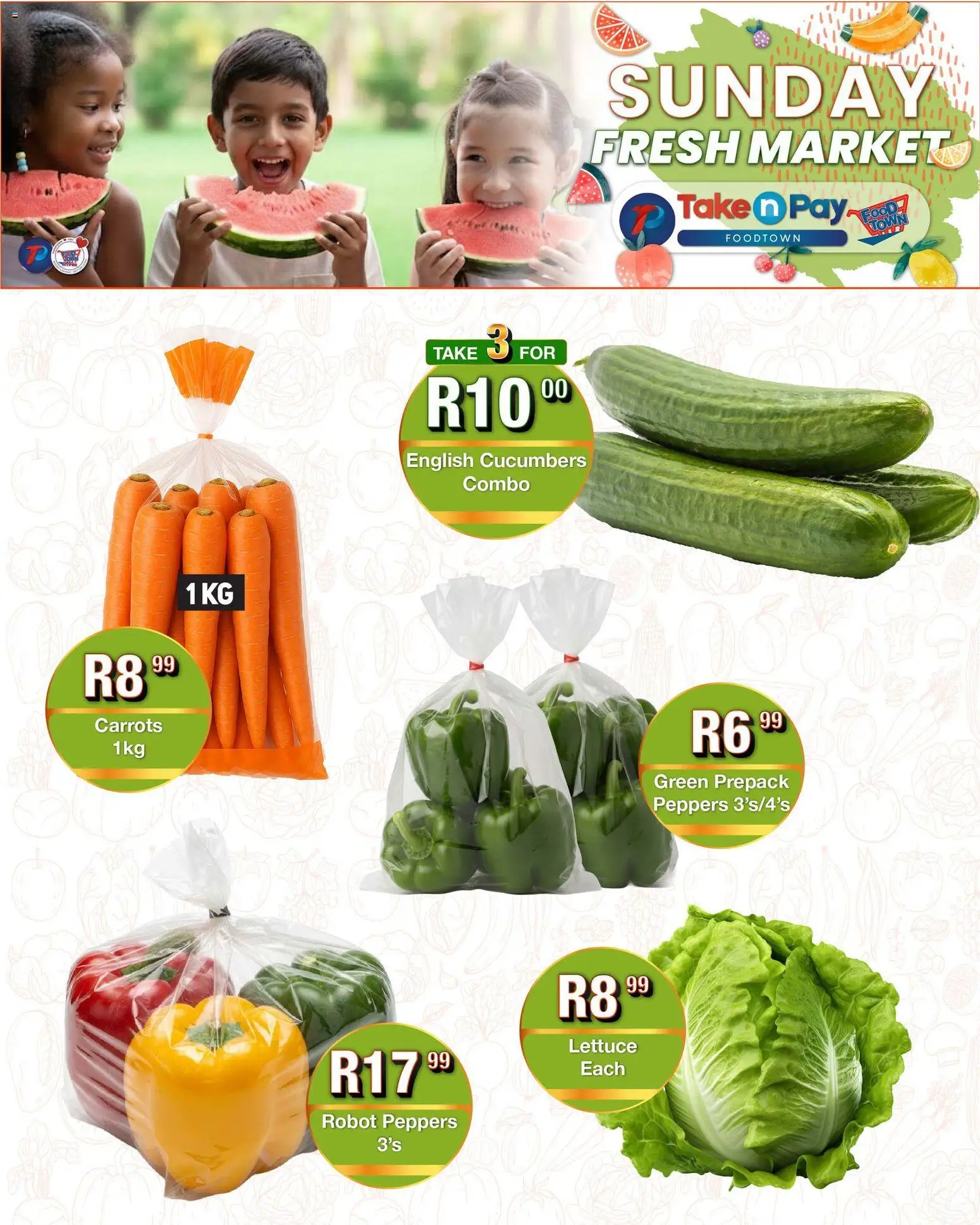 New Take n Pay catalogue – valid from 18.01.2026 | Page: 3 | Products: Carrots, Cucumbers, Lettuce