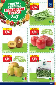 Volantino Aldi del 08.09.2025 | Pagina: 3 | Prodotti: Valeriana, Kiwi, Frutta, Fagiolini