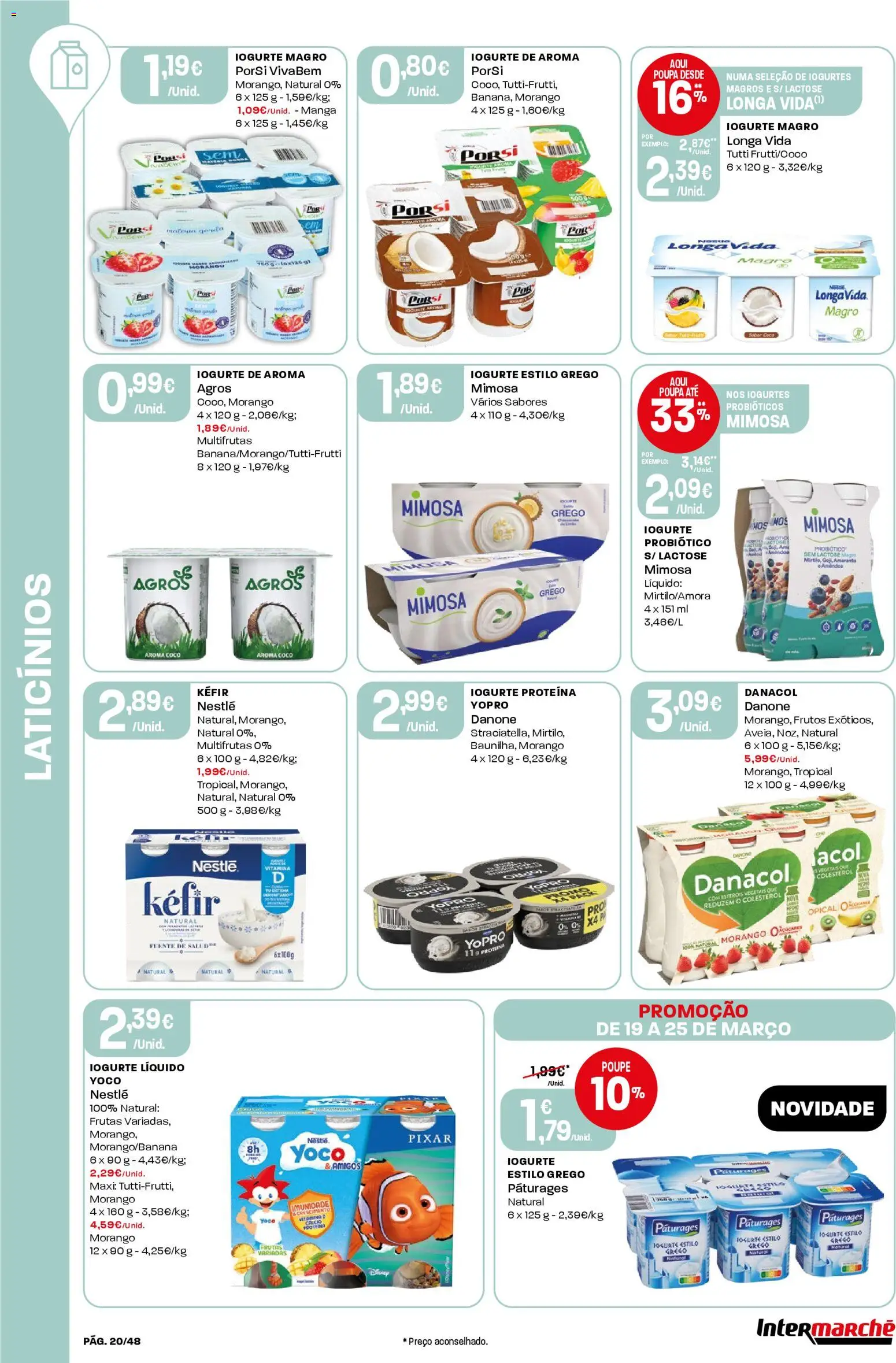 Intermarché folheto │ válido de 19.03.2026 | Página: 20 | Produtos: Iogurtes, Iogurte, Iogurte liquido, Proteina