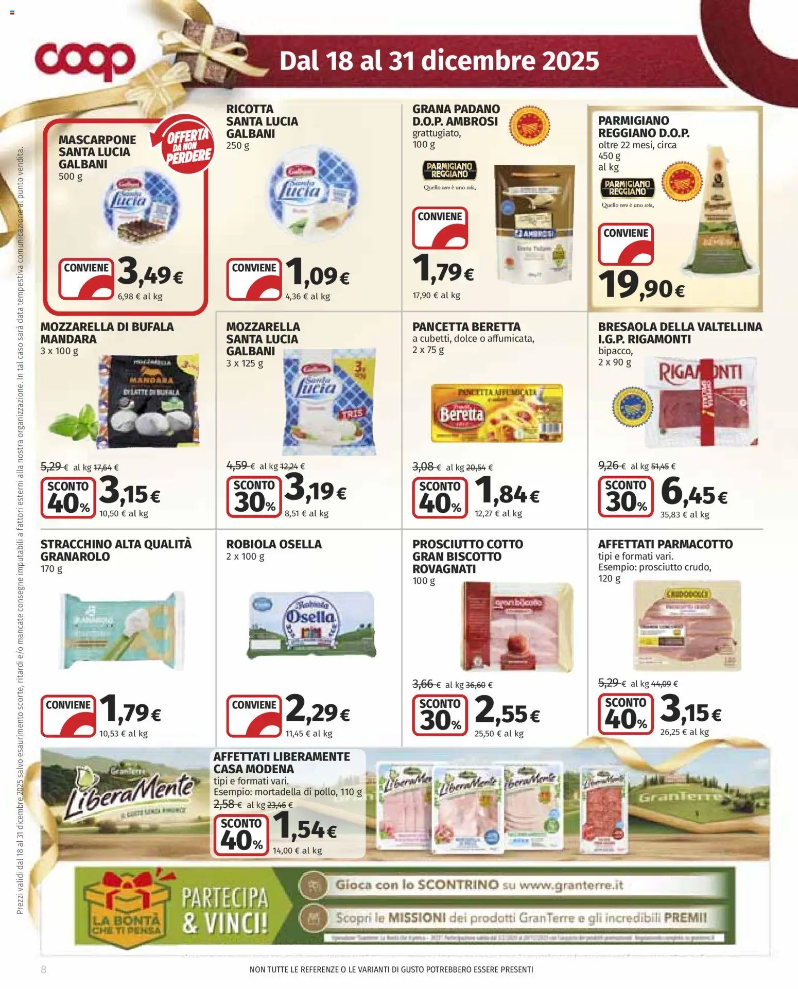 Volantino COOP del 18.12.2025 | Pagina: 8 | Prodotti: Bresaola, Mozzarella, Mortadella, Stracchino