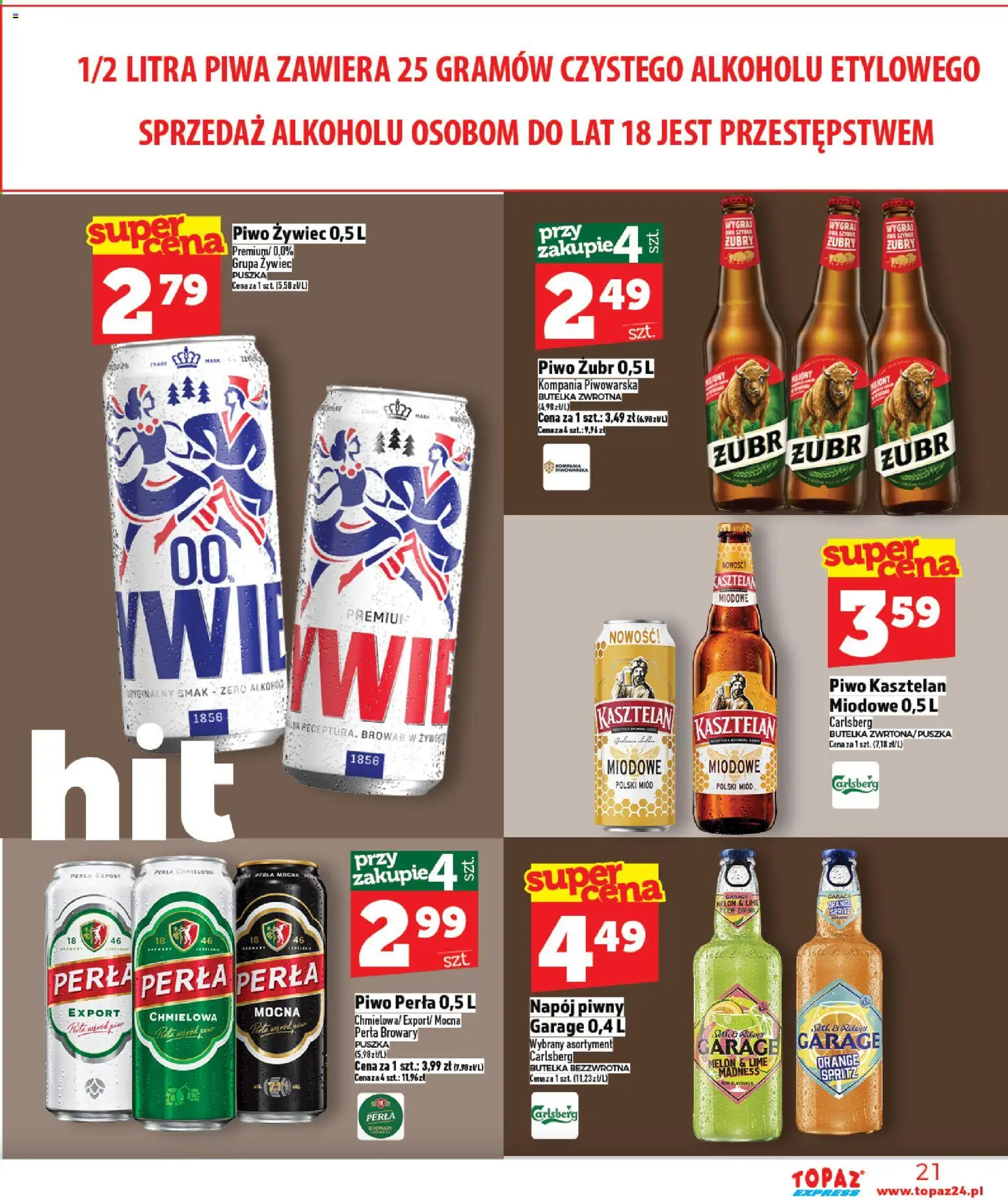 Topaz Gazetka - Express od 29.01.2026 | Strona: 21 | Produkty: Piwo żubr, Miód, Piwo perła, Piwo