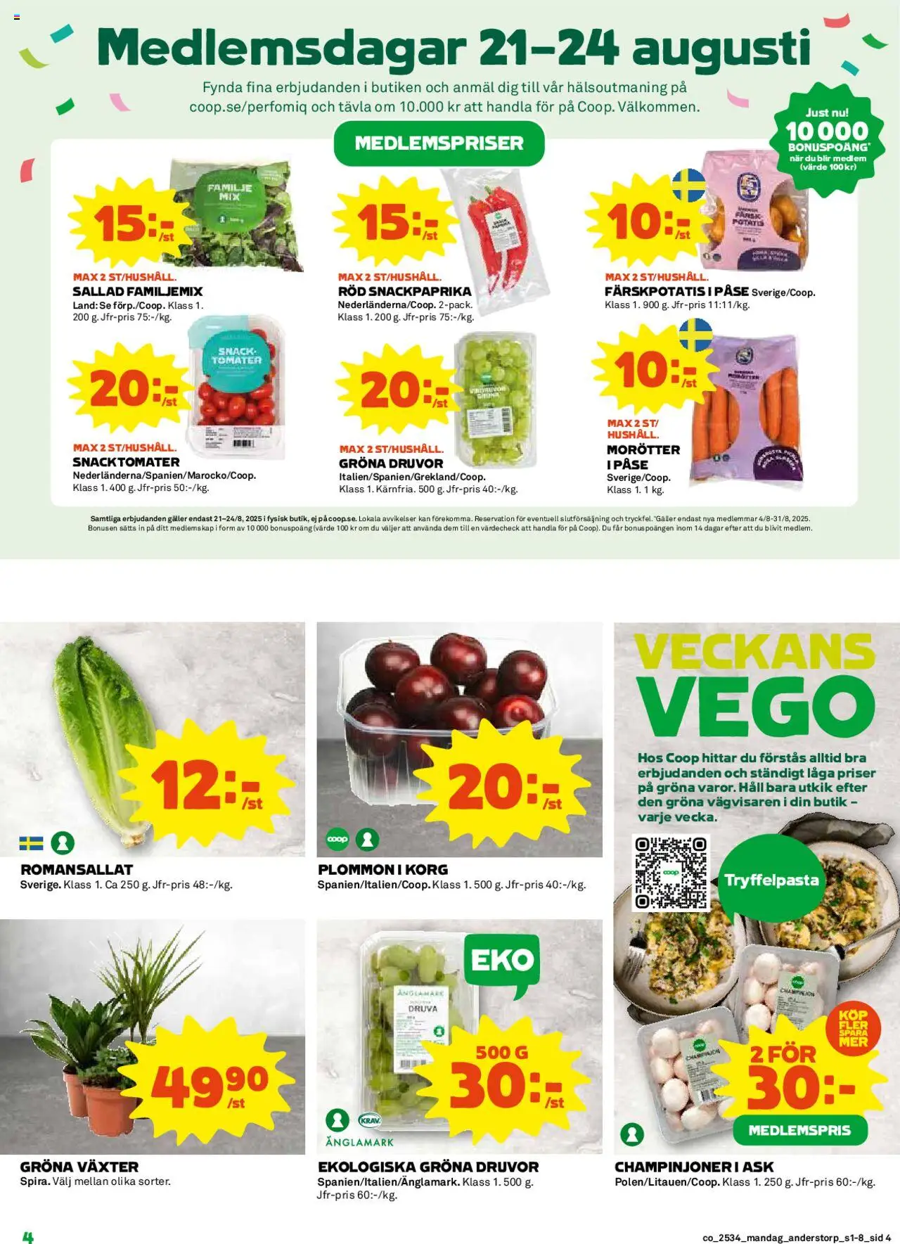 Coop reklamblad aktuell från 18.08.2025 | Sida: 4 | Produkter: Galler, Champinjoner, Sallad, Häll