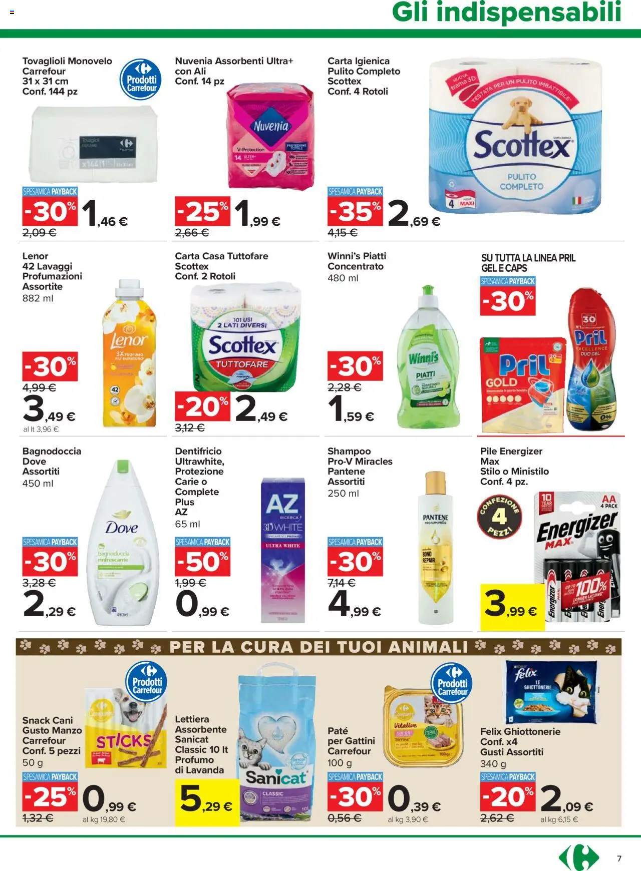 Volantino Carrefour del 24.10.2025 | Pagina: 7 | Prodotti: Pile, Shampoo, Paté, Manzo