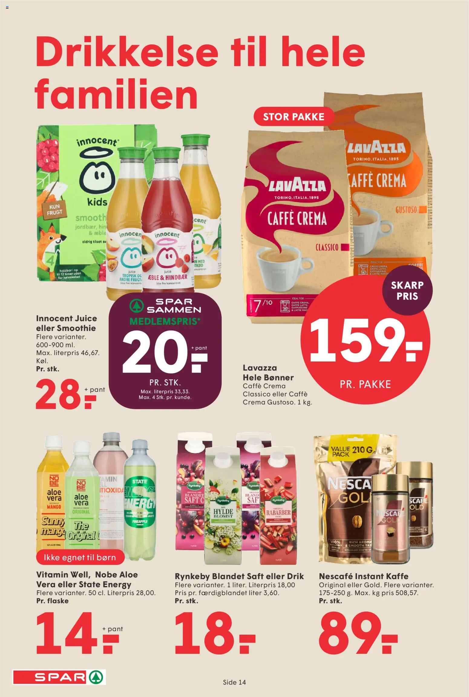 Spar tilbudsavis – gyldig fra 17.04.2026 | Side: 14 | Produkter: Kaffe, Gin, Smoothie, Instant Kaffe