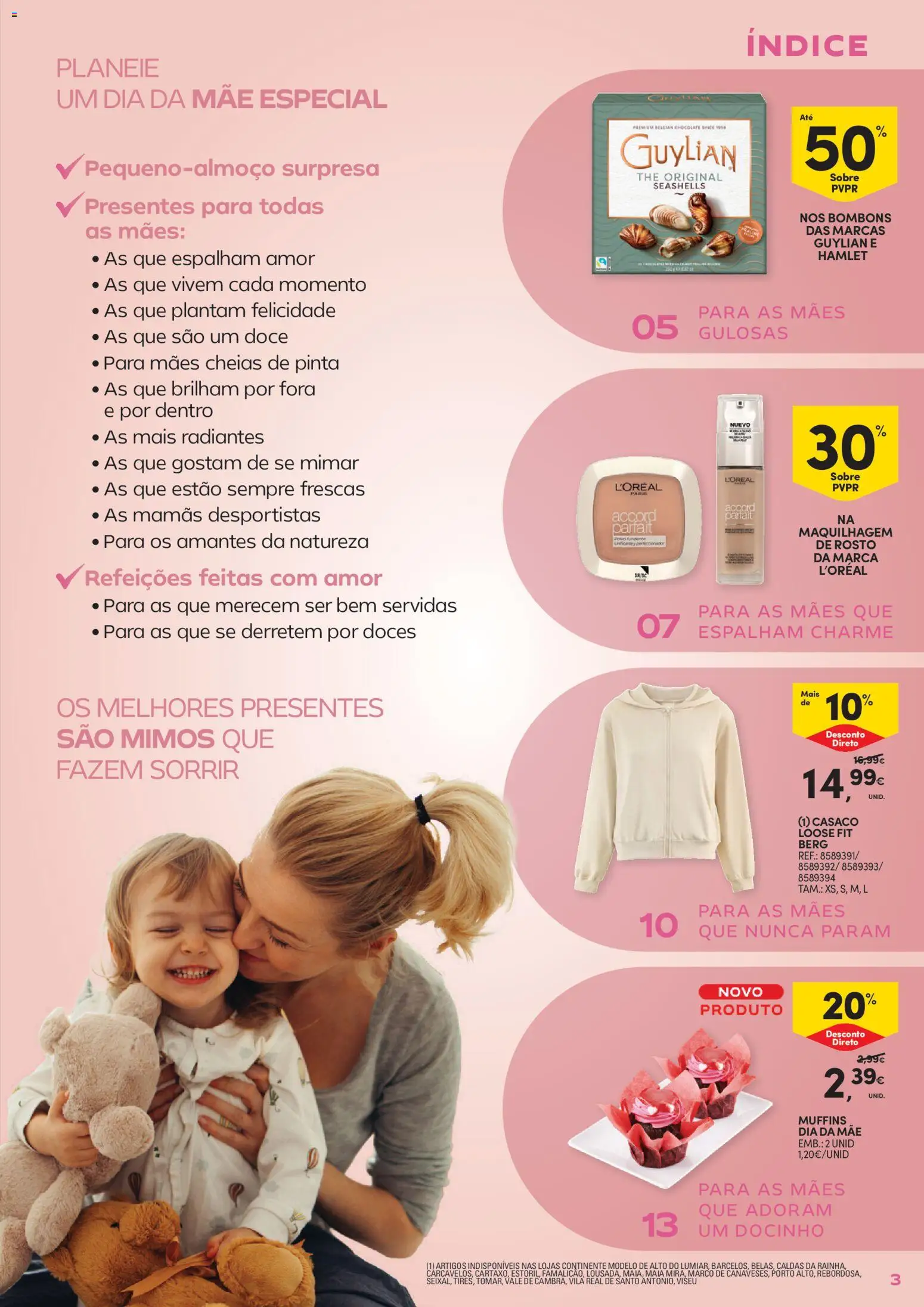 Continente Dia da Mãe │ válido de 14.04.2026 | Página: 3 | Produtos: Casaco, Maquilhagem, Chocolate, Doces