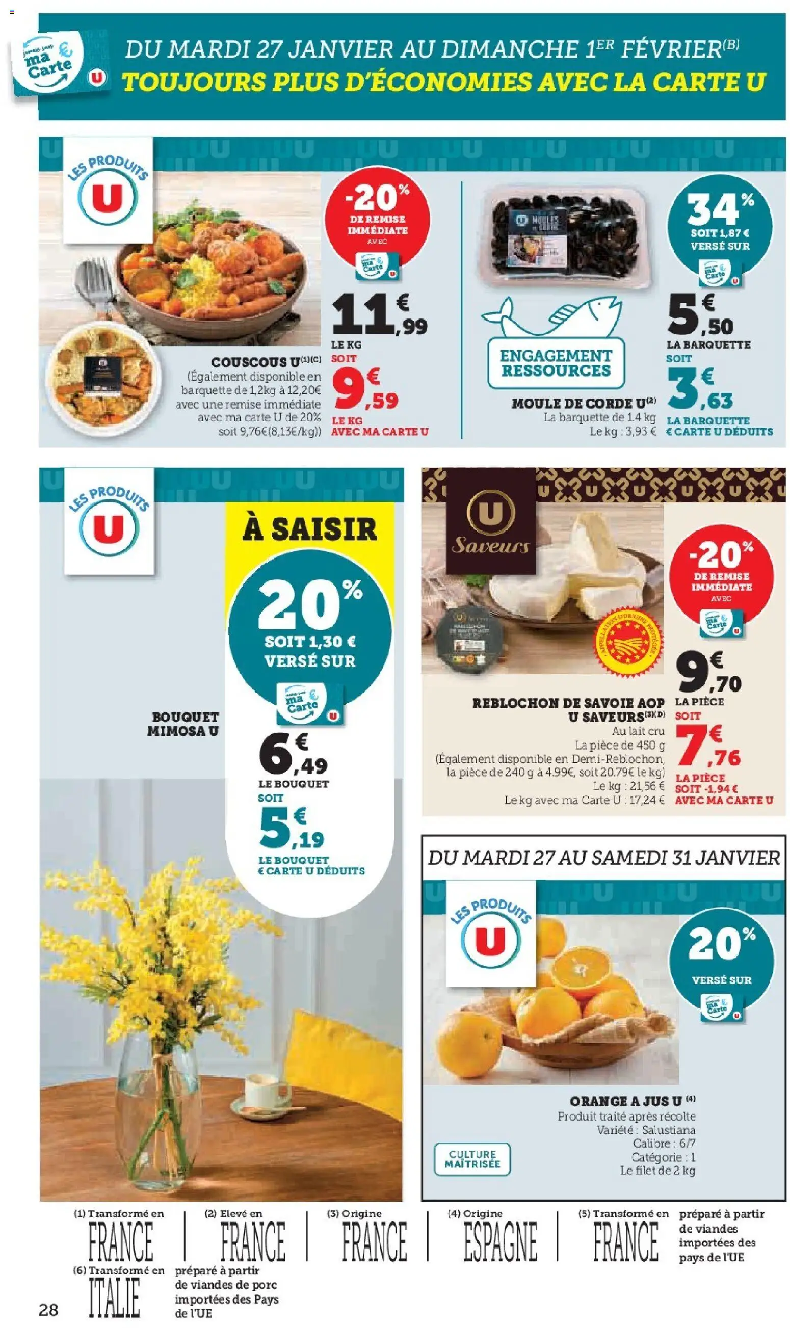 {H1} | Page: 28 | Produits: Reblochon, Couscous, Lait, Jus