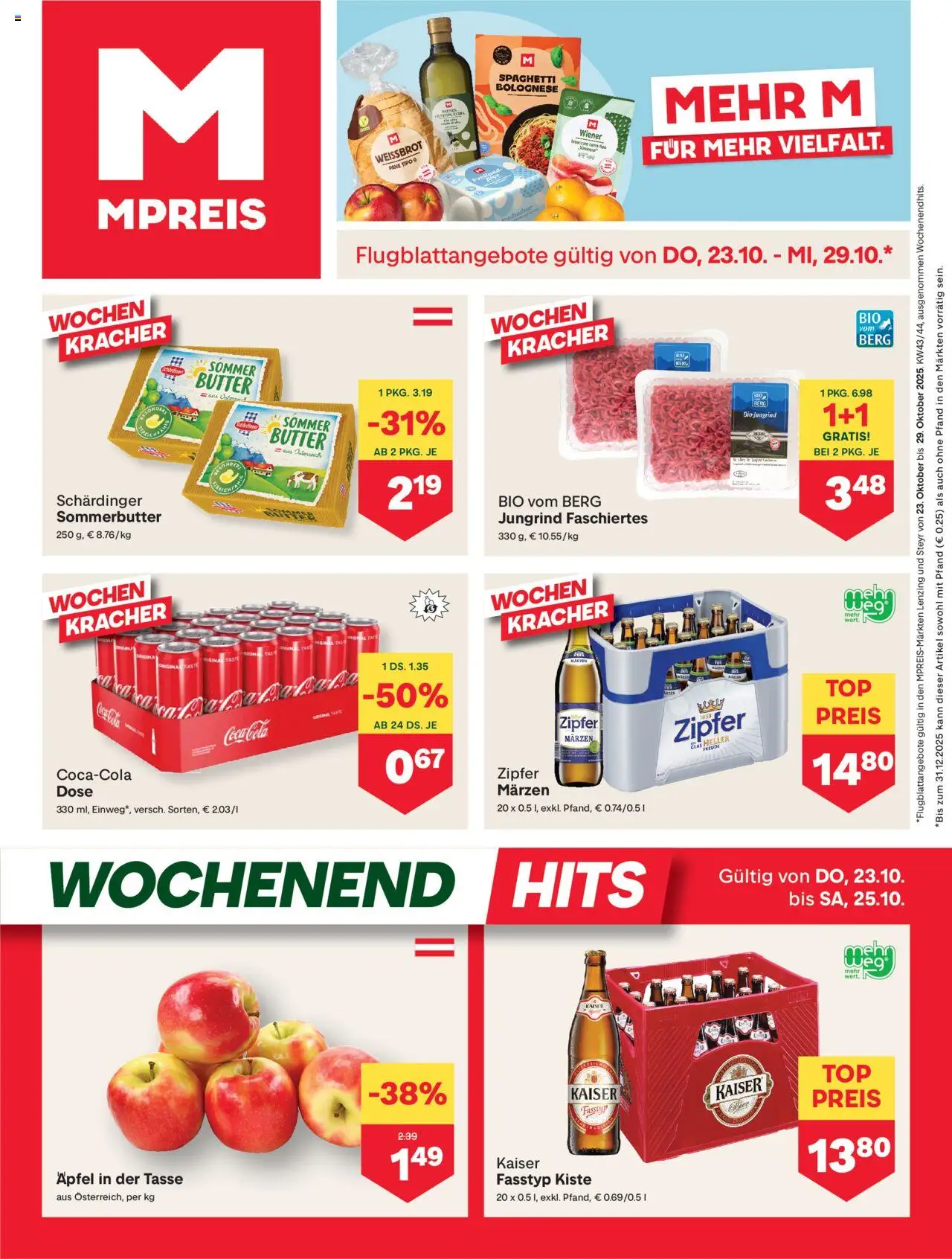 MPREIS Lenzing gültig ab 23.10.2025 | Seite: 1 | Produkte: Butter, Hajdina liszt, Äpfel