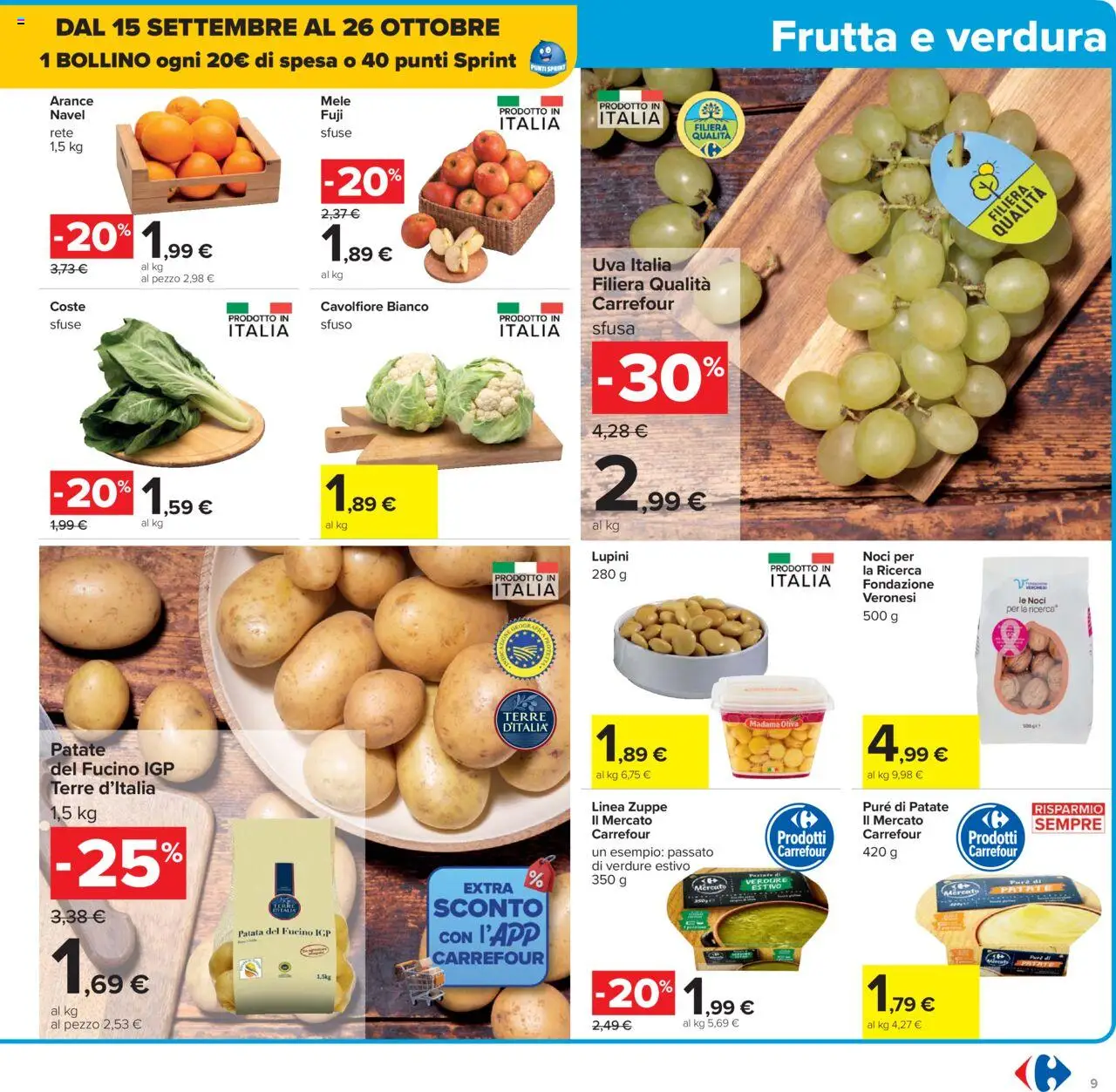 Volantino Carrefour del 10.10.2025 | Pagina: 9 | Prodotti: Arance, Patate, Frutta, Cavolfiore