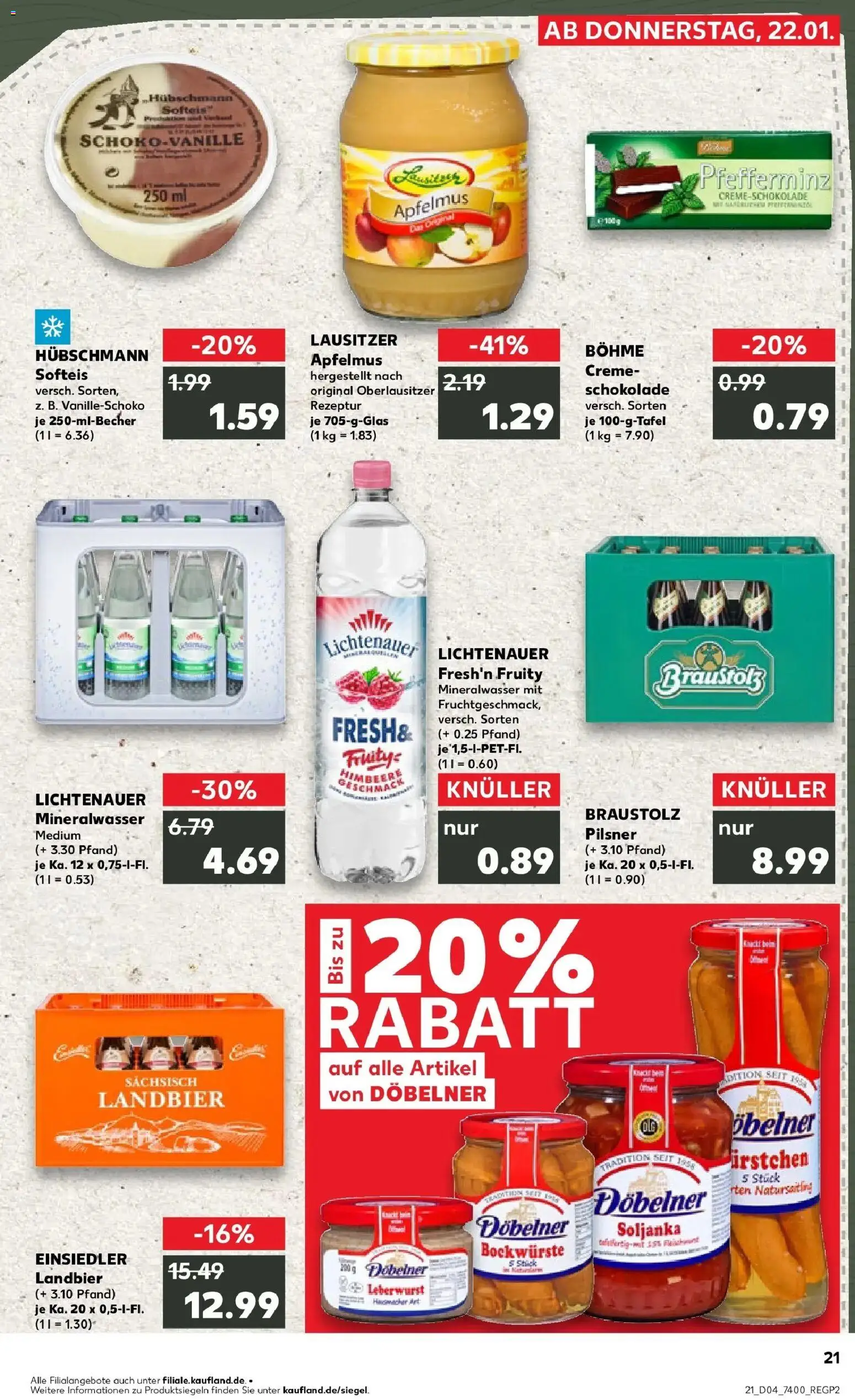 Kaufland prospekt Frankenberg/Sa.	 – gültig ab 25.01.2026 | Seite: 21 | Produkte: Bockwurst, Mineralwasser, Apple, Himbeere