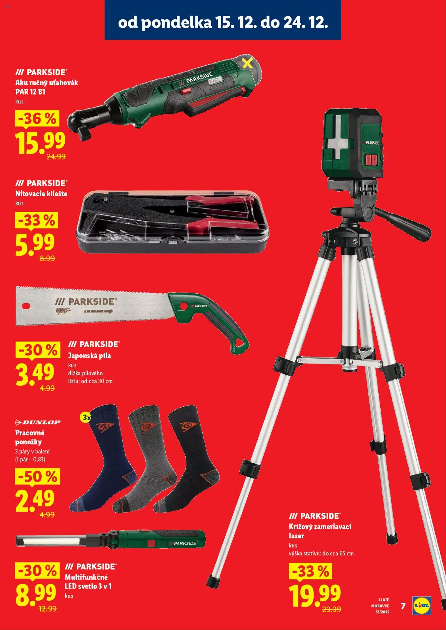 Nové Lidl akcie – leták je platný od 15.12.2025 | Strana: 7 | Produkty: Laser, Svetlo, Píla, Aku