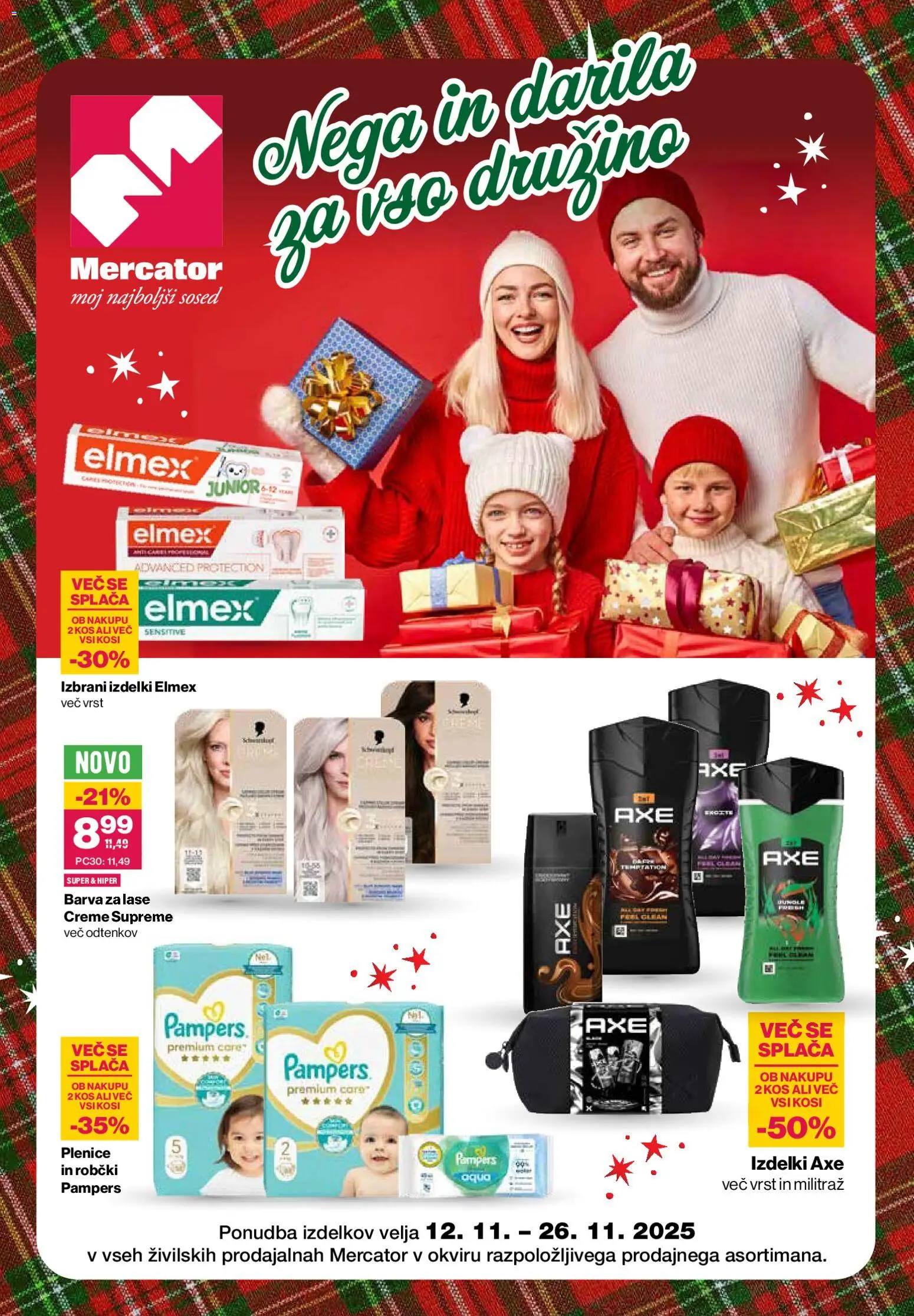 Novi Mercator katalog ponudbe – veljaven od 12.11.2025 | Stran: 1 | Izdelki: Plenice, Robčki, Barva za lase, Barva