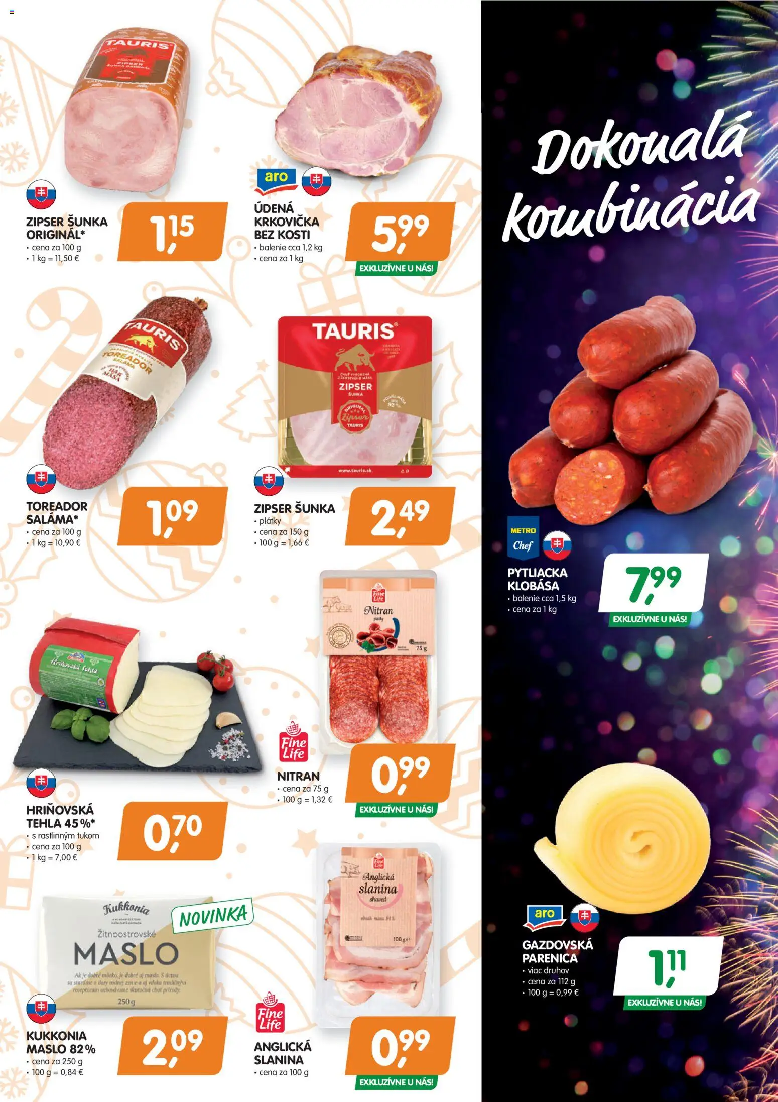 Nové Môj obchod akcie – leták je platný od 12.12.2025 | Strana: 3 | Produkty: Maslo, Saláma, Šunka, Krkovička