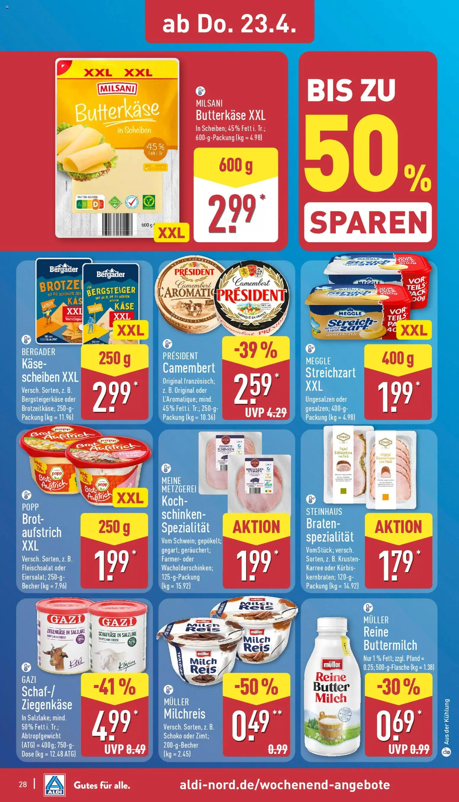 Aldi Prospekt 	 – gültig ab 20.04.2026 | Seite: 28 | Produkte: Butter, Käse, Ziegenkäse, Fleisch