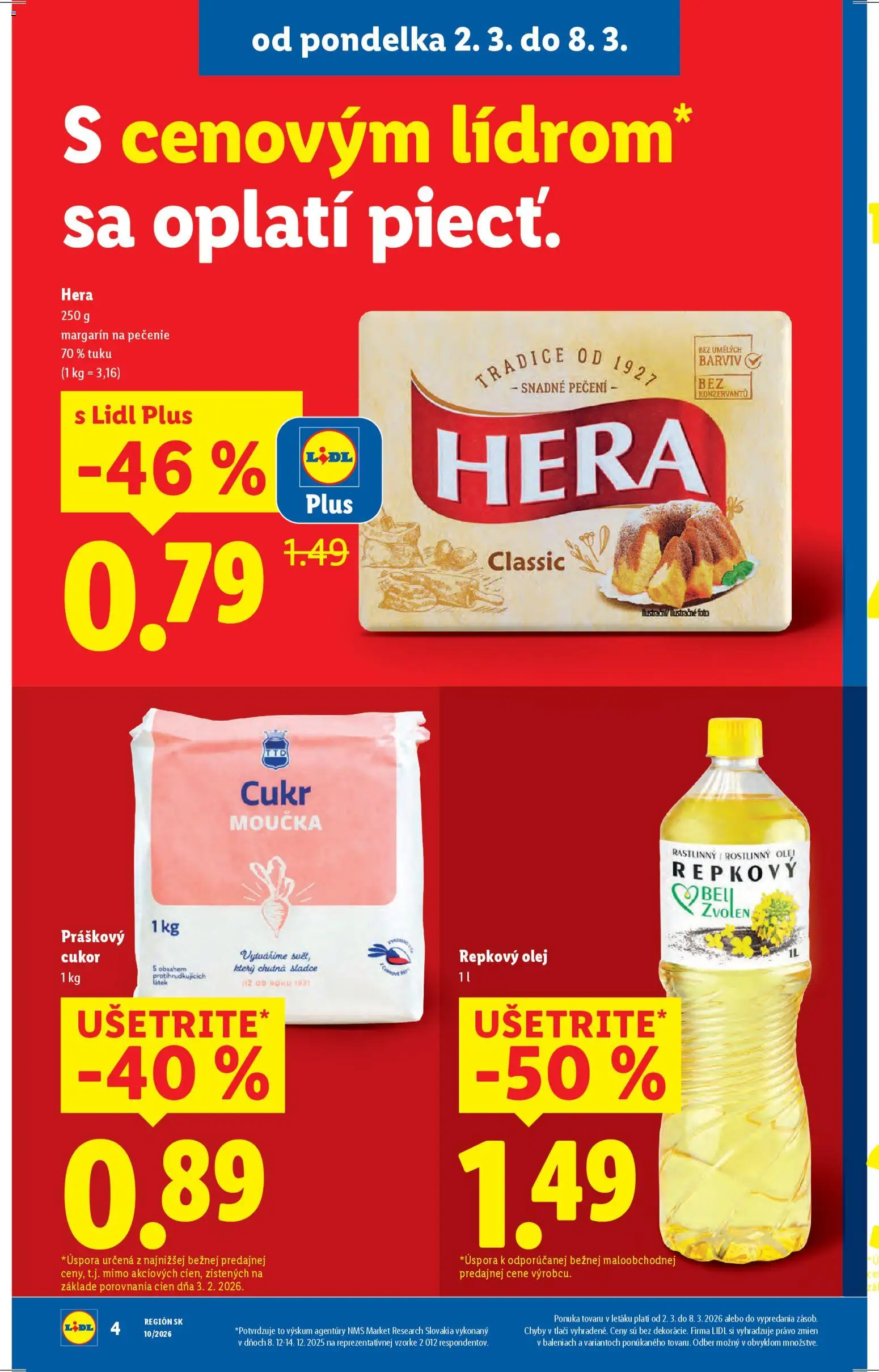 Nové Lidl akcie – leták je platný od 02.03.2026 | Strana: 4 | Produkty: Olej, Práškový cukor, Repkový olej, Hera