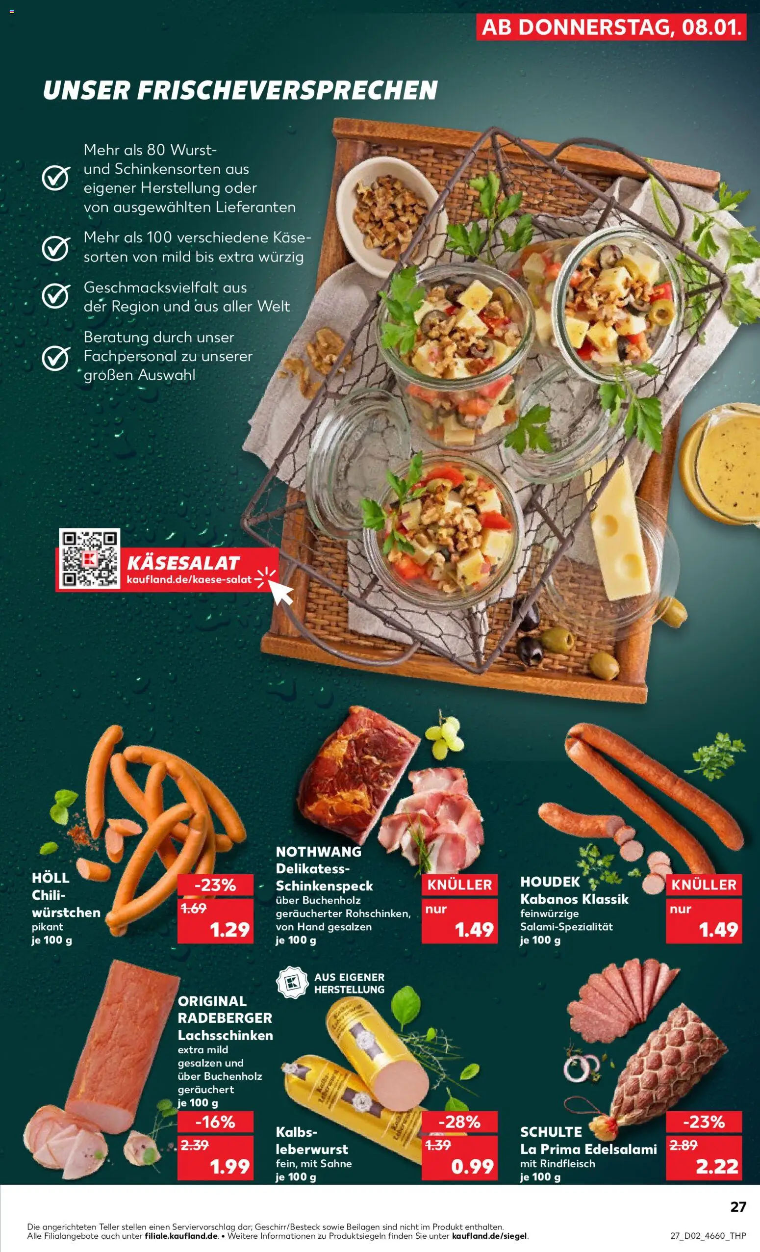 Kaufland Prospekt 	 – gültig ab 08.01.2026 | Seite: 27 | Produkte: Käse, Wurst, Salami, Sahne