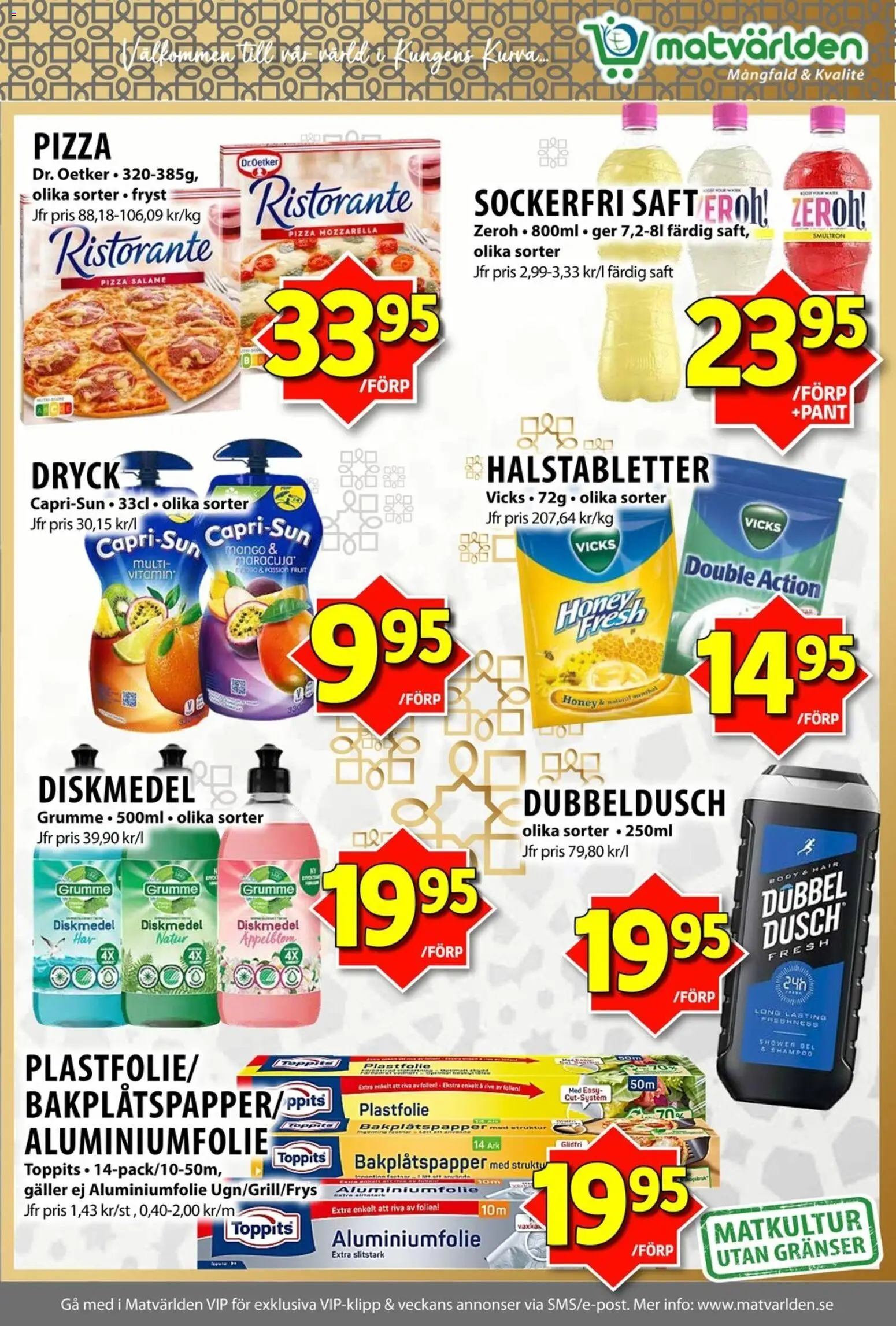 Matvärlden reklamblad aktuell från 07.04.2026 | Sida: 6 | Produkter: Halstabletter, Diskmedel, Plastfolie, Mango