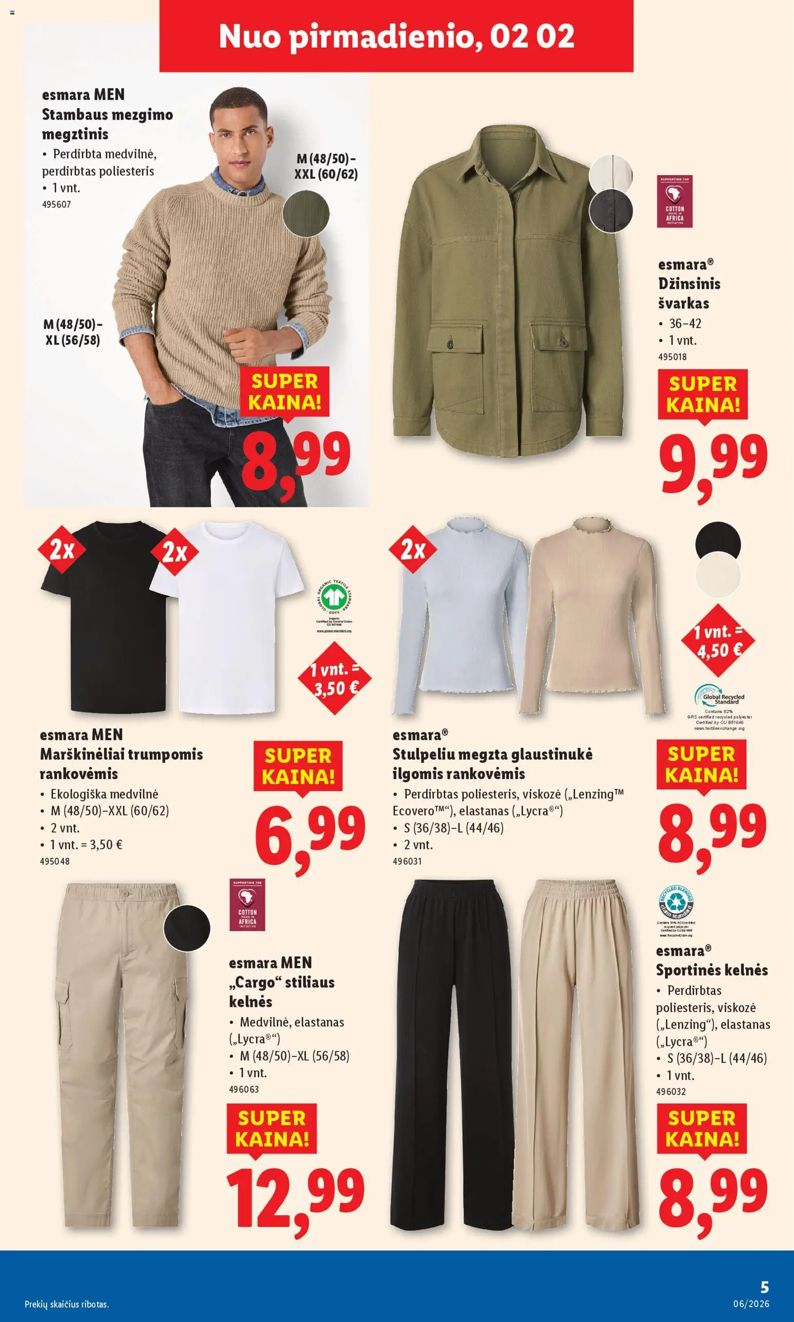 LIDL akcijos nuo 02.02.2026 | Puslapis: 5 | Prekių: Sportinės kelnės, Marškinėliai, Megztinis, Švarkas