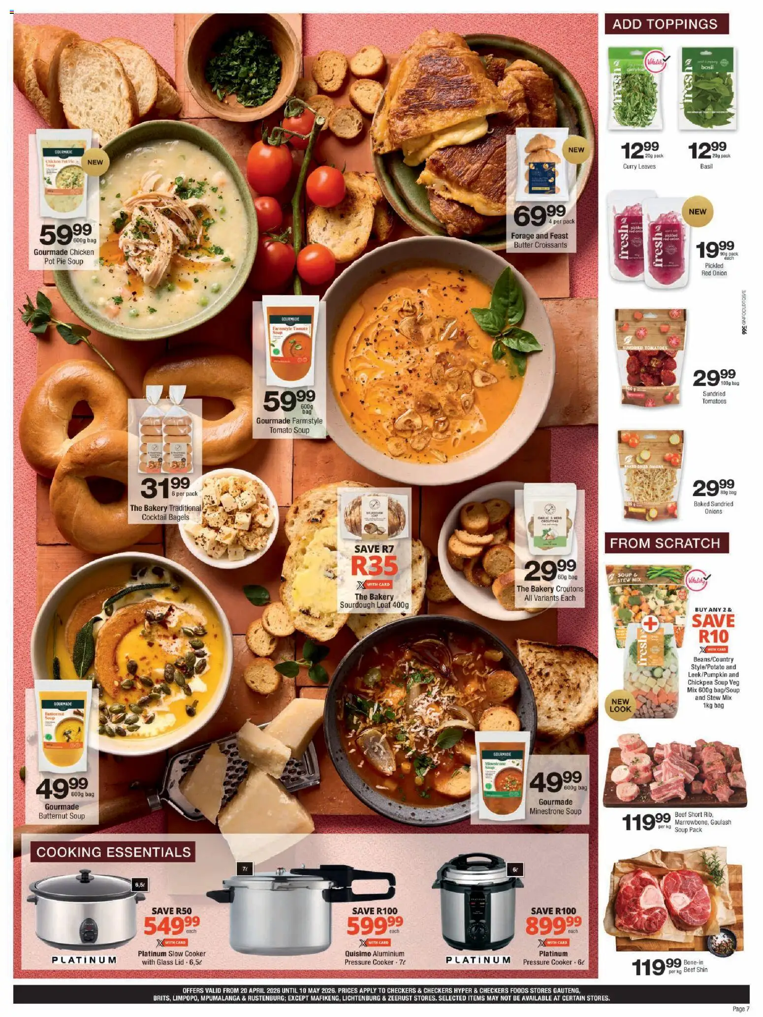 New Checkers catalogue – valid from 20.04.2026 | Page: 7 | Products: Bakery, Slow cooker, Butter, Onions