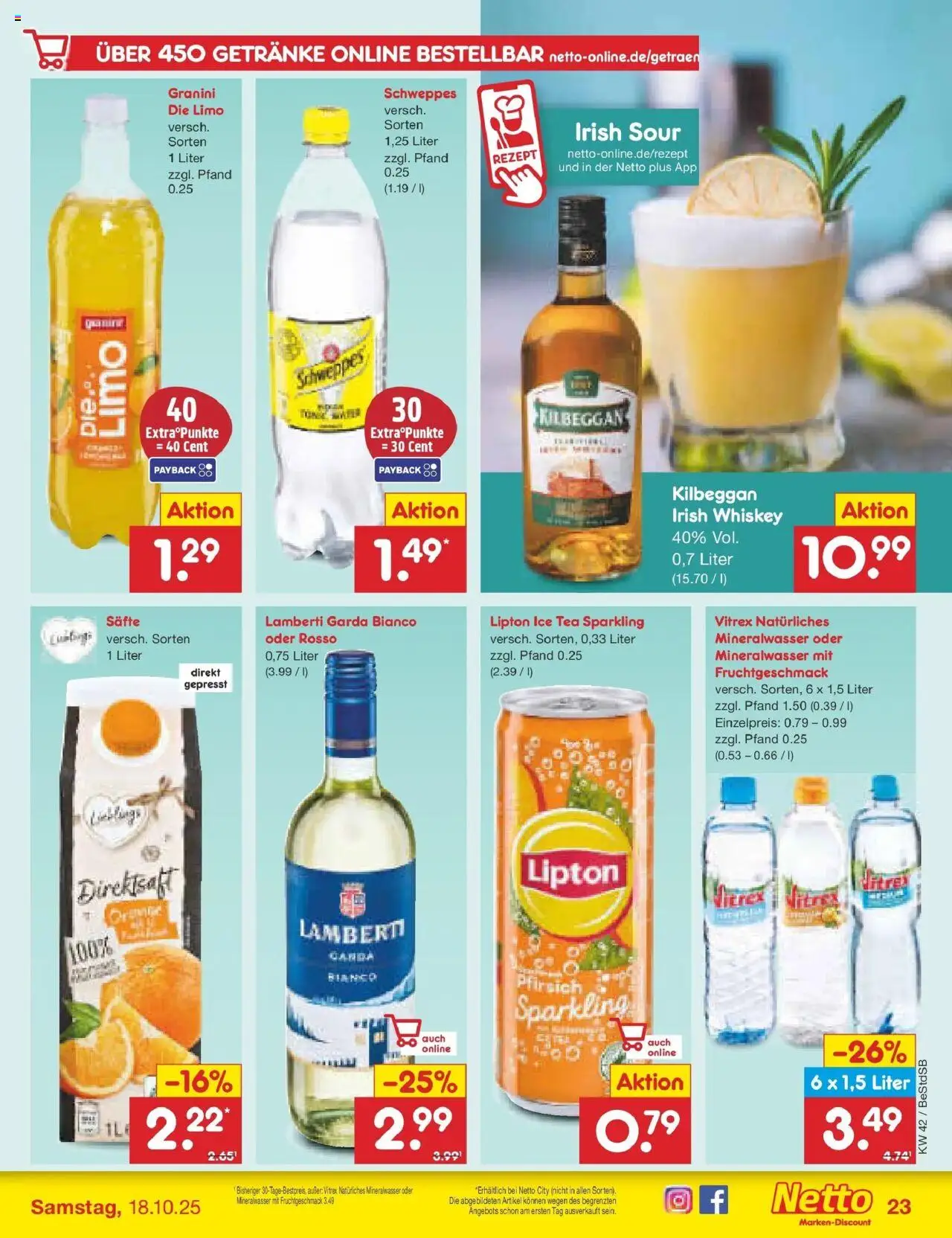 Netto Marken-Discount Prospekt 	 – gültig ab 13.10.2025 | Seite: 25 | Produkte: Schweppes, Mineralwasser, Granini, Whiskey