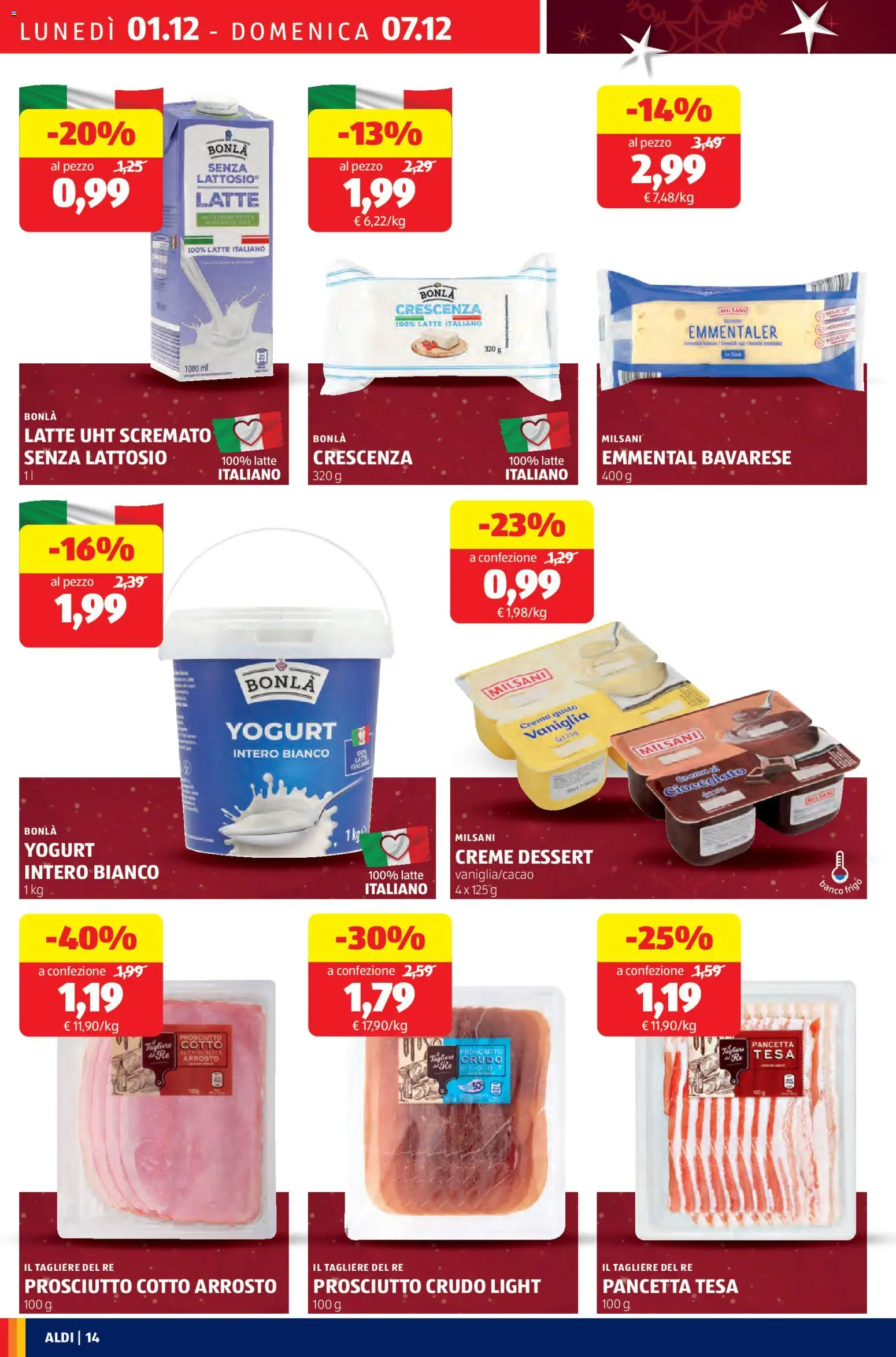 Volantino Aldi del 01.12.2025 | Pagina: 14 | Prodotti: Arrosto, Pancetta, Latte, Emmental