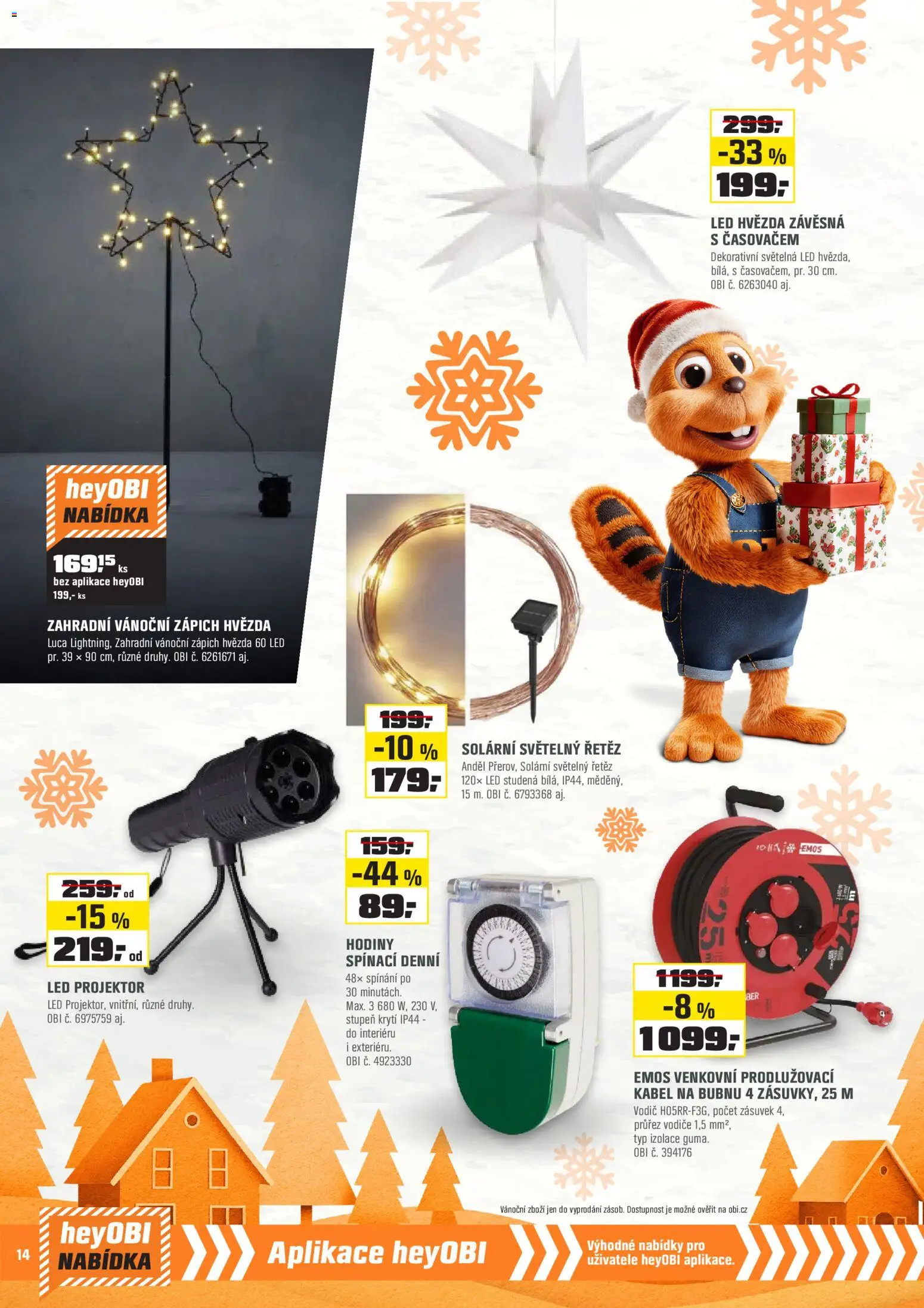 OBI leták - Králův Dvůr, Plzeň,Trmice  od 01.12.2025 | Strana: 14 | Produkty: Led projektor, Zápich, Kabel, LED