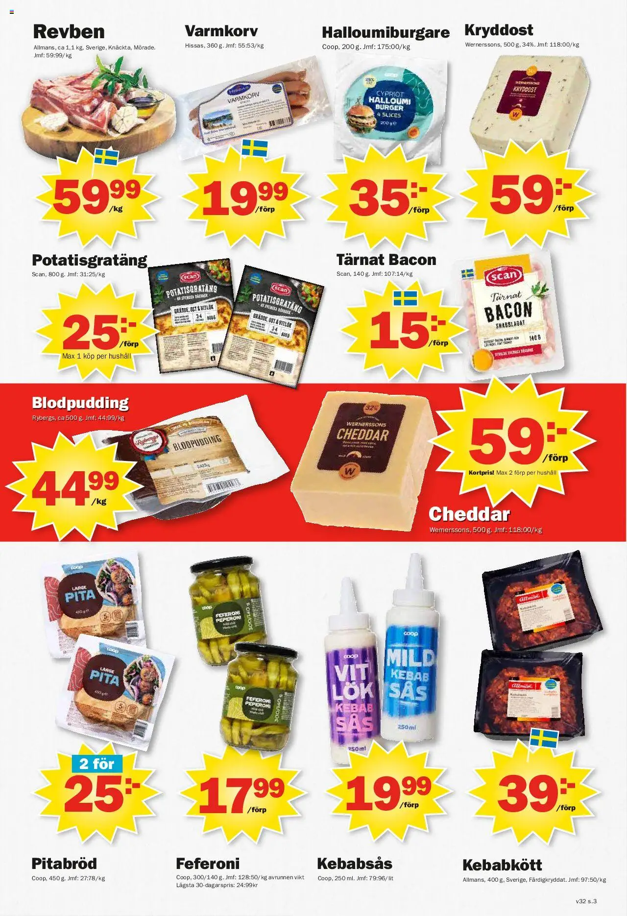 Pekås reklamblad aktuell från 04.08.2025 | Sida: 3 | Produkter: Cheddar, Potatisgratäng, Pitabröd, Kebabsås