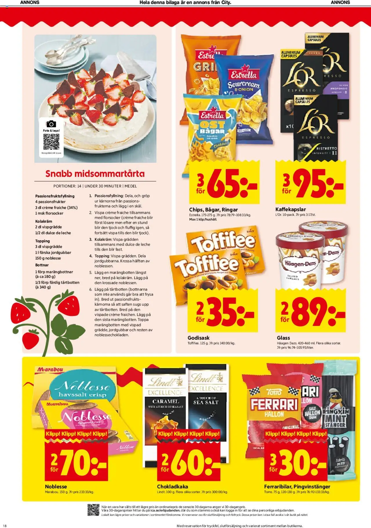 ICA Kvantum reklamblad aktuell från 16.06.2025 | Sida: 18 | Produkter: Chokladkaka, Jordgubbar, Glass, Hallon
