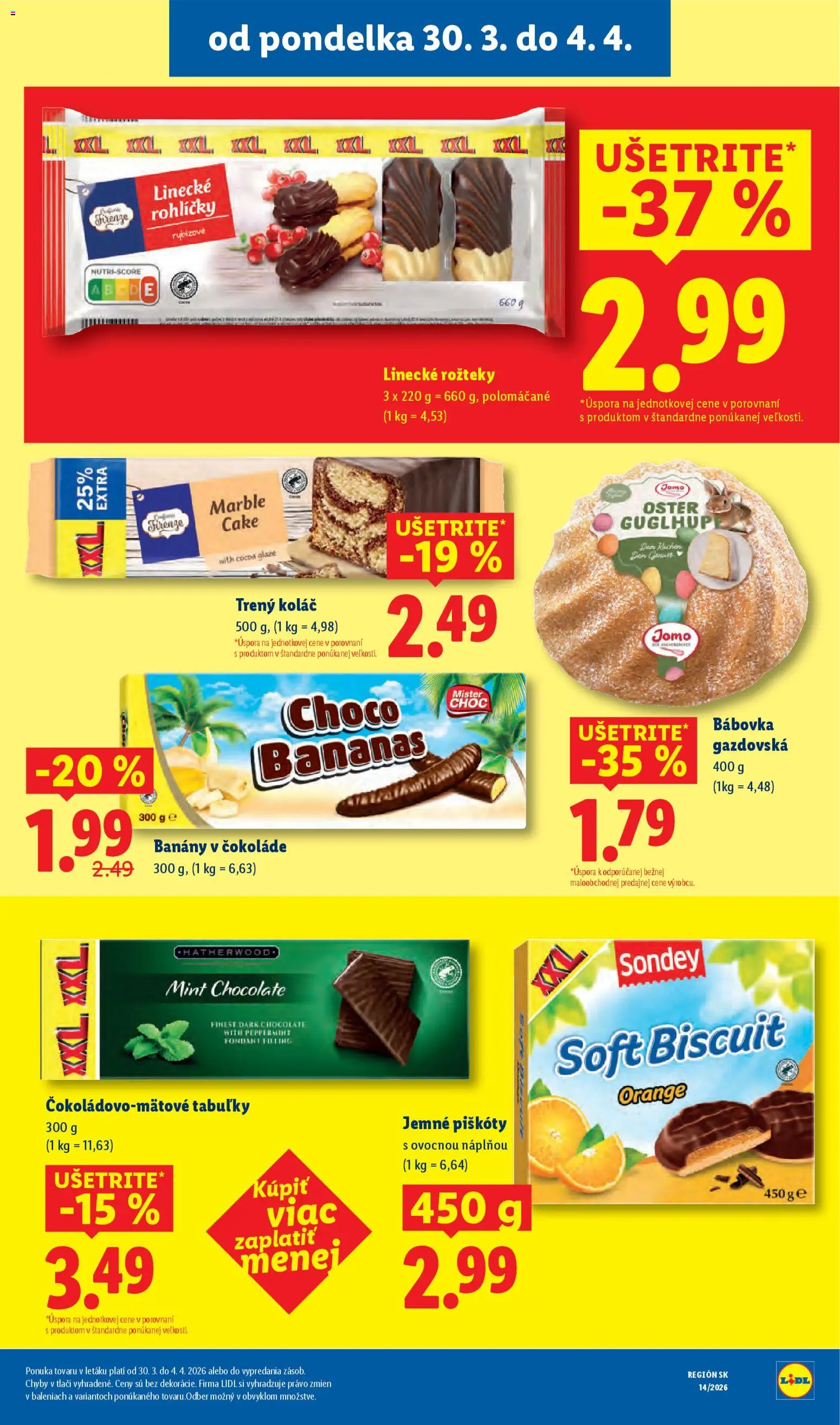 Nové Lidl akcie – leták je platný od 30.03.2026 | Strana: 35 | Produkty: Banány v čokoláde, Banány, Koláč