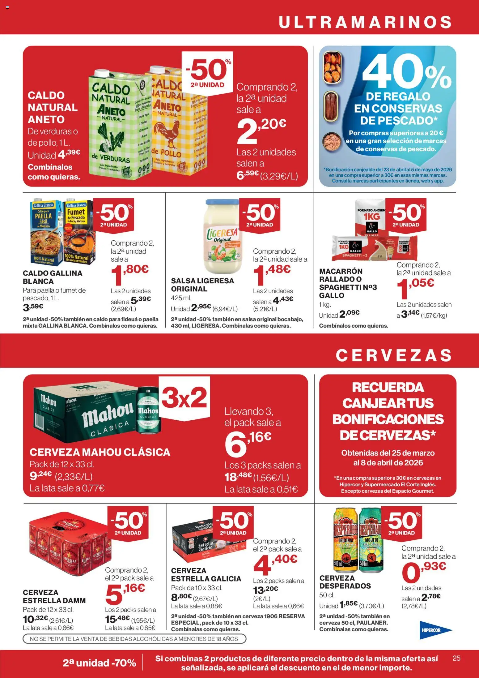 Hipercor catálogo │ válido desde el 09.04.2026 | Página: 25 | Productos: Κρεμάστρα, Aceite, Cerveza, Pescado