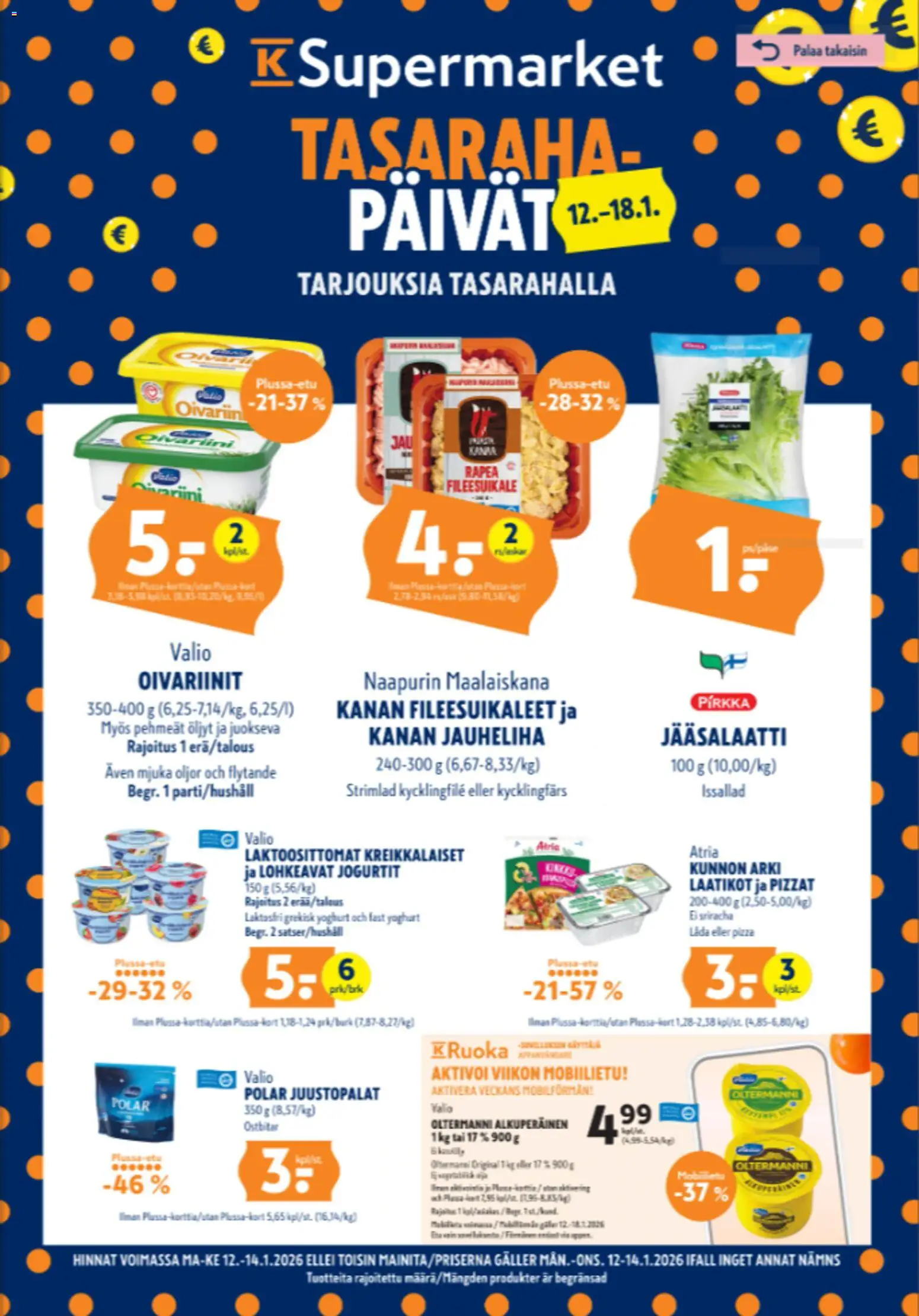 K-Supermarket tarjoukset – voimassa 12.01.2026 alkaen | Sivu: 1 | Tuotteet: Jauheliha, Sriracha, Pizza