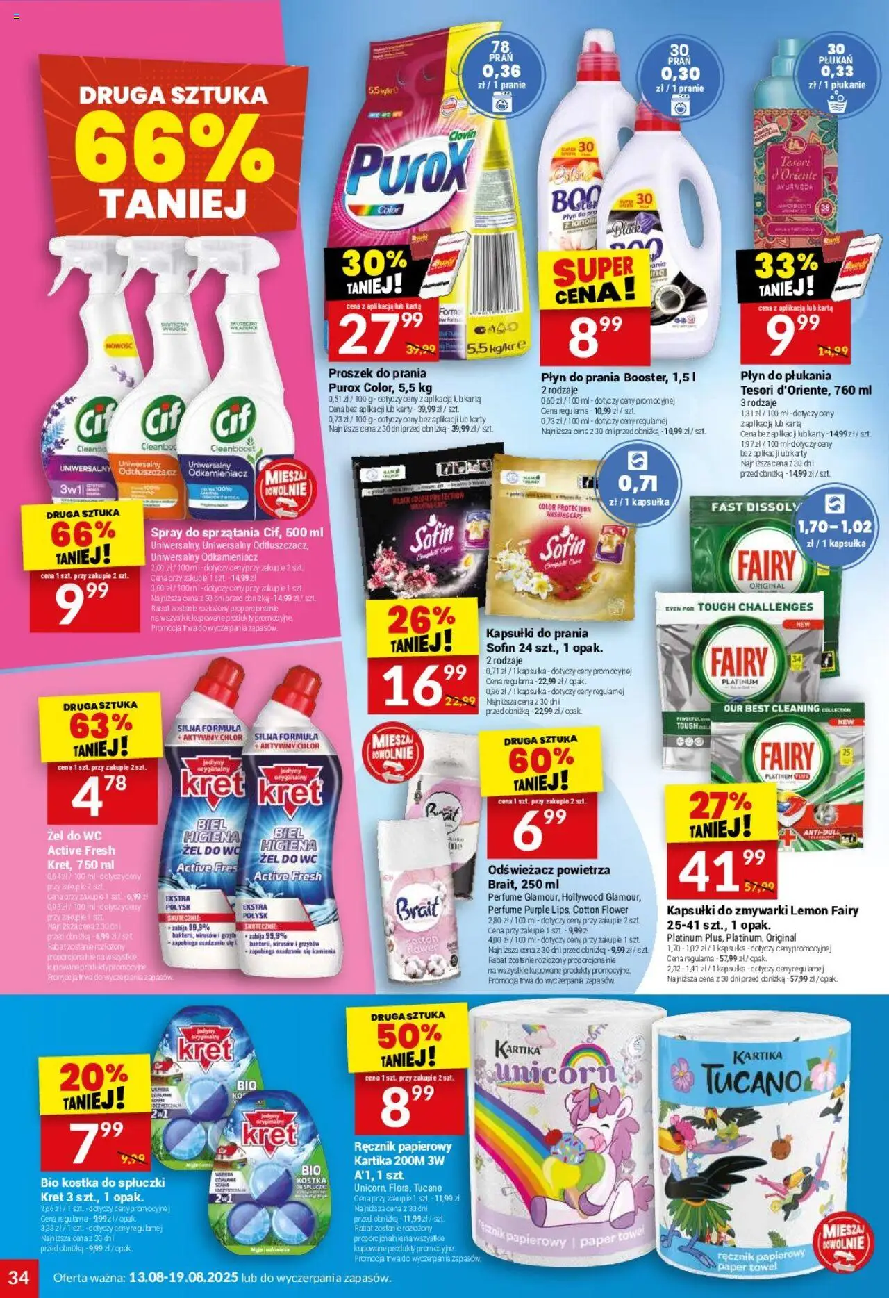 Twój Market Gazetka od 13.08.2025 | Strona: 34 | Produkty: Karta, Odświeżacz powietrza, Proszek do prania, Ręcznik papierowy