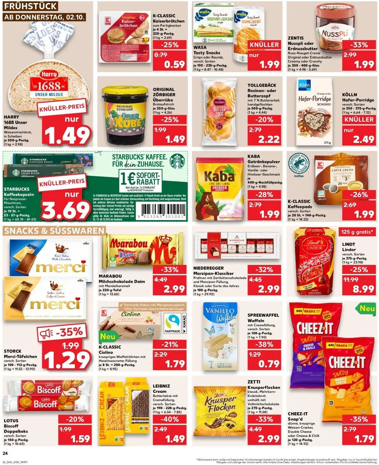 Kaufland prospekt Berlin	 – gültig ab 05.10.2025 | Seite: 24 | Produkte: Kaffeepads, Butterkekse, Zentis nusspli, Flocken