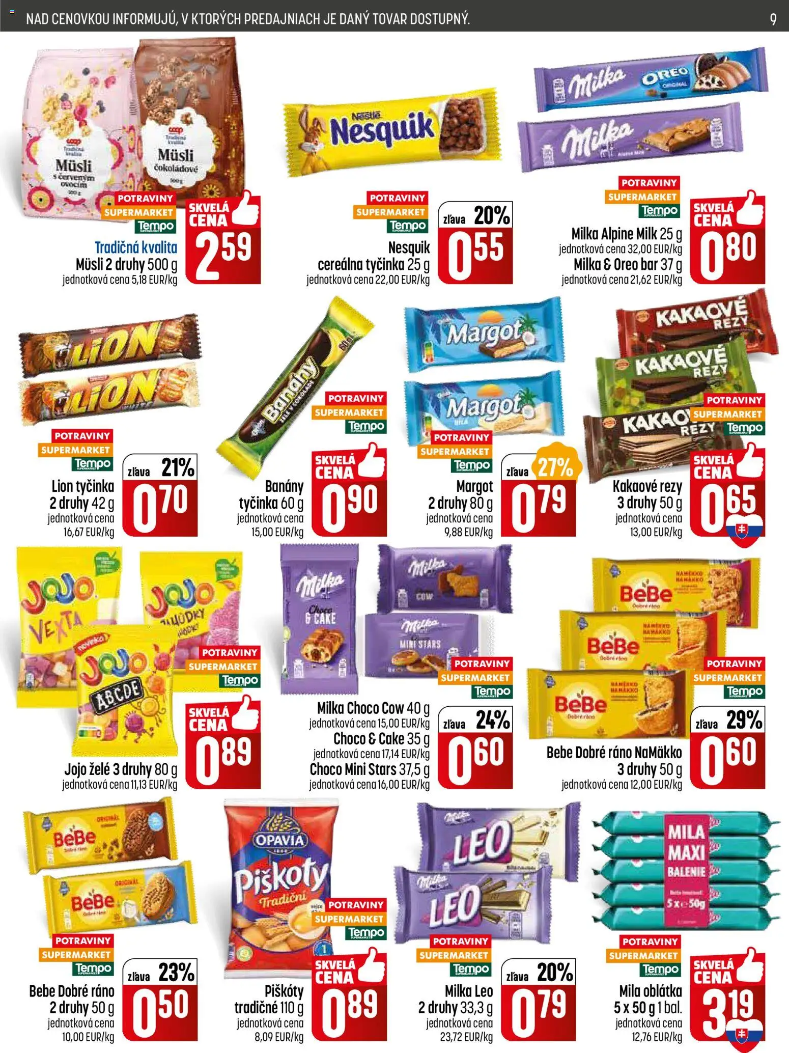 Nové COOP Jednota akcie – leták je platný od 15.01.2026 | Strana: 9 | Produkty: BeBe Dobré ráno, Banány, Milka, Nesquik
