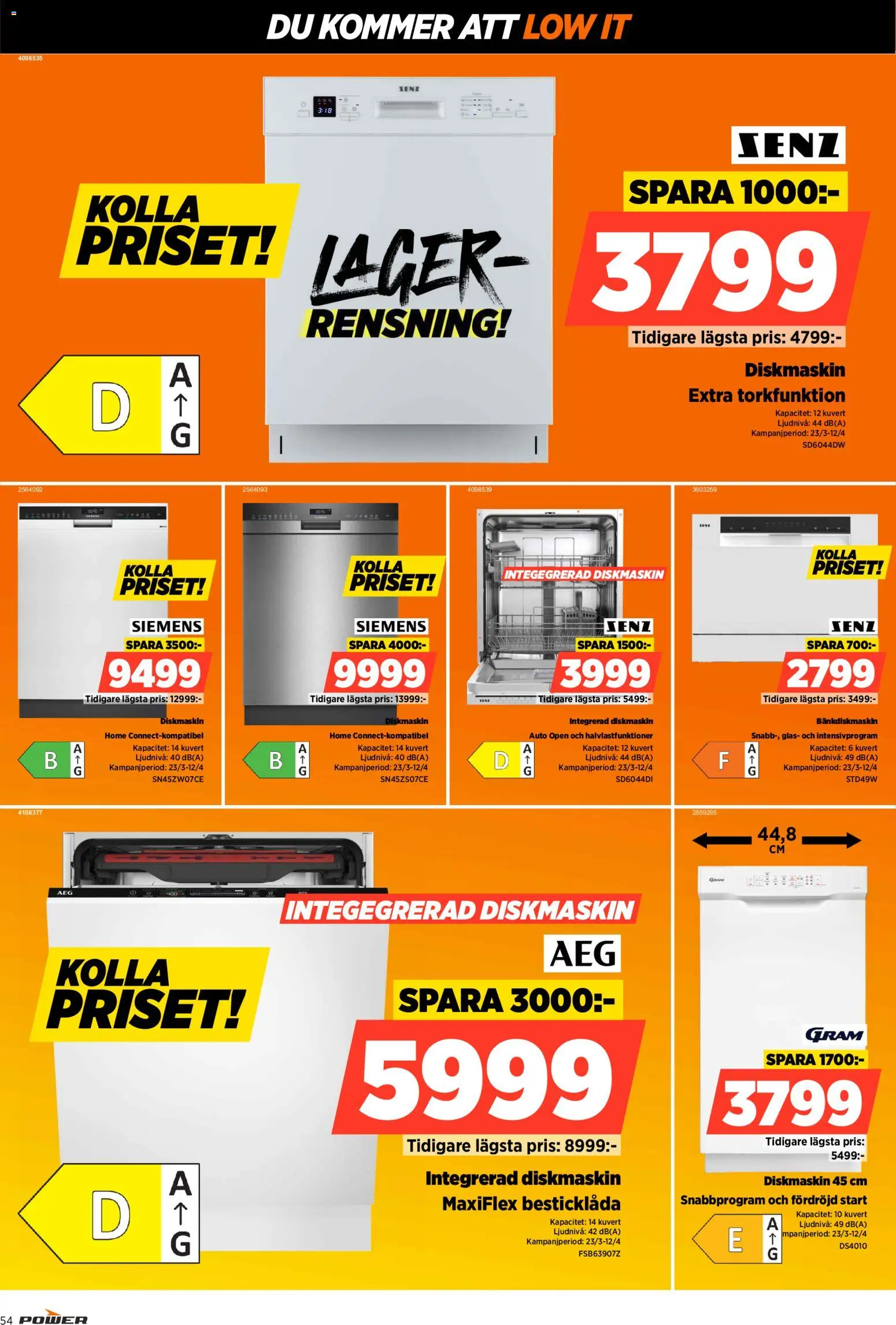 Power reklamblad aktuell från 30.03.2026 | Sida: 54 | Produkter: Diskmaskin, Kuvert, Bänkdiskmaskin
