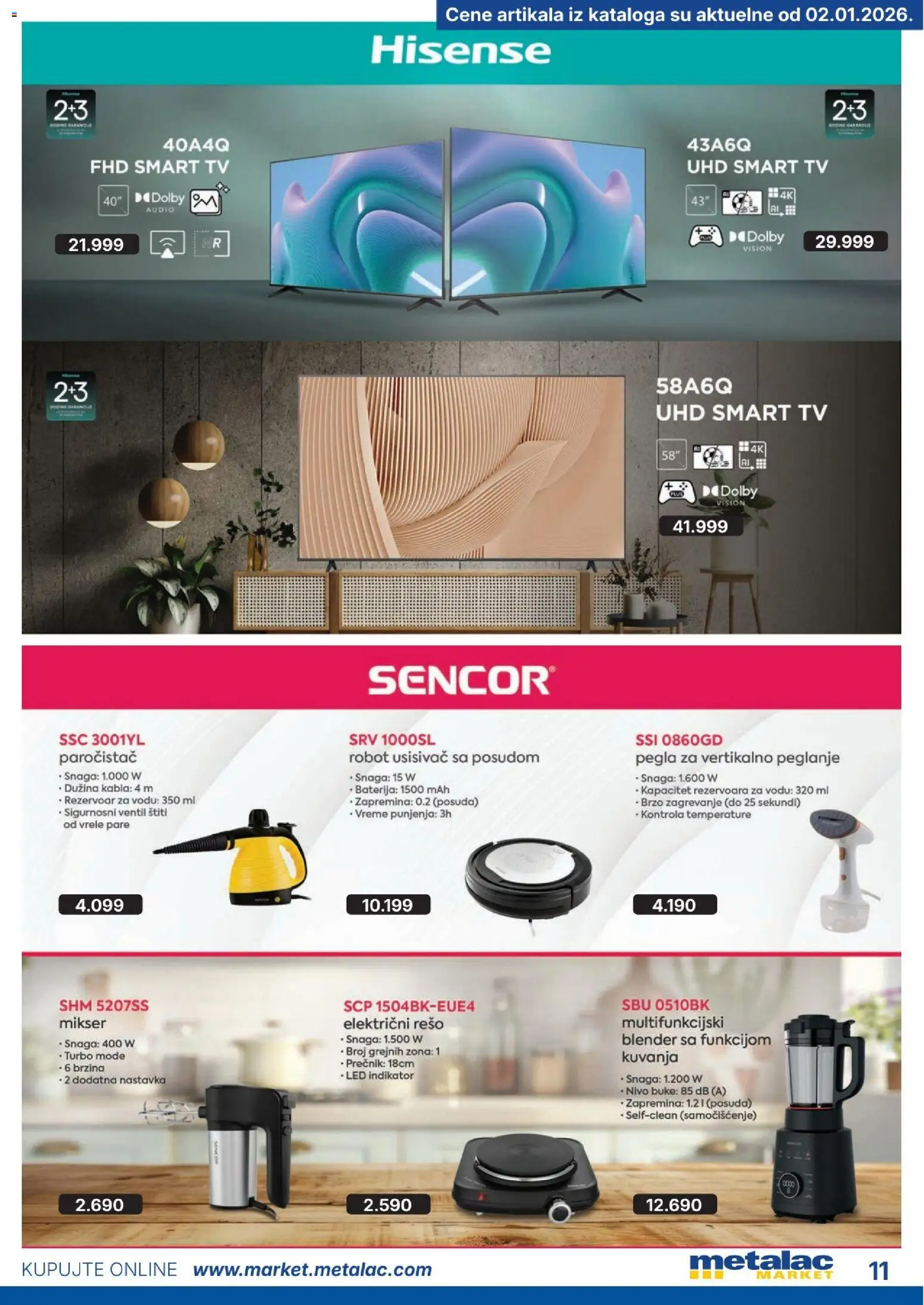 Metalac Market katalog - važi od 01.01.2026 | Strana: 11 | Proizvode: Pegla, Audio, Paročistač, Blender