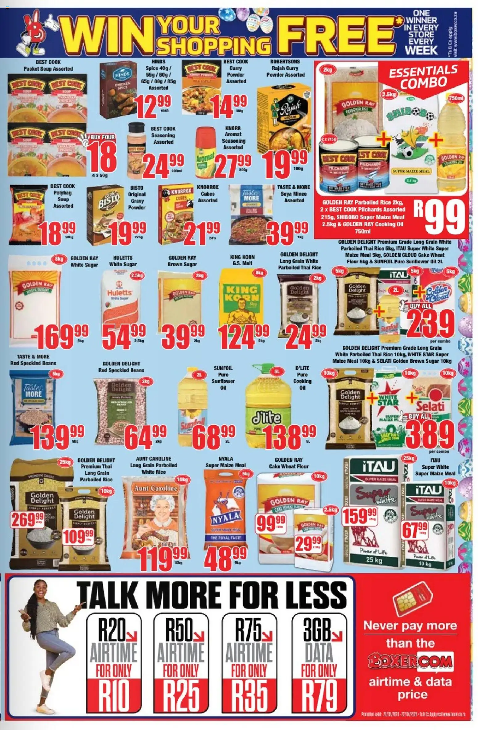 New Boxer catalogue – valid from 23.03.2026 | Page: 9 | Products: Maize meal, Stock, Curry powder, Sugar