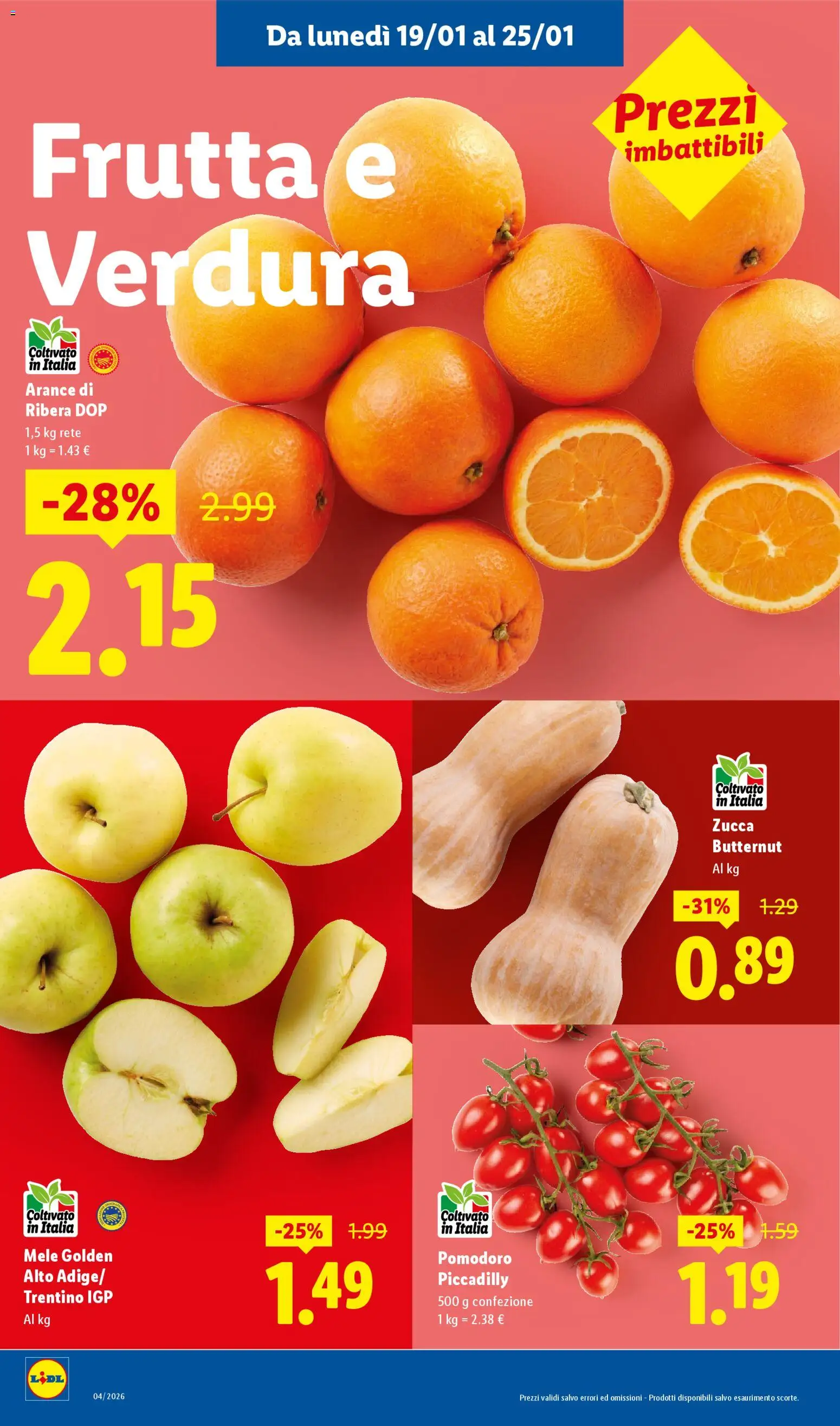 Volantino Lidl del 19.01.2026 | Pagina: 2 | Prodotti: Mele, Arance, Frutta, Pomodoro