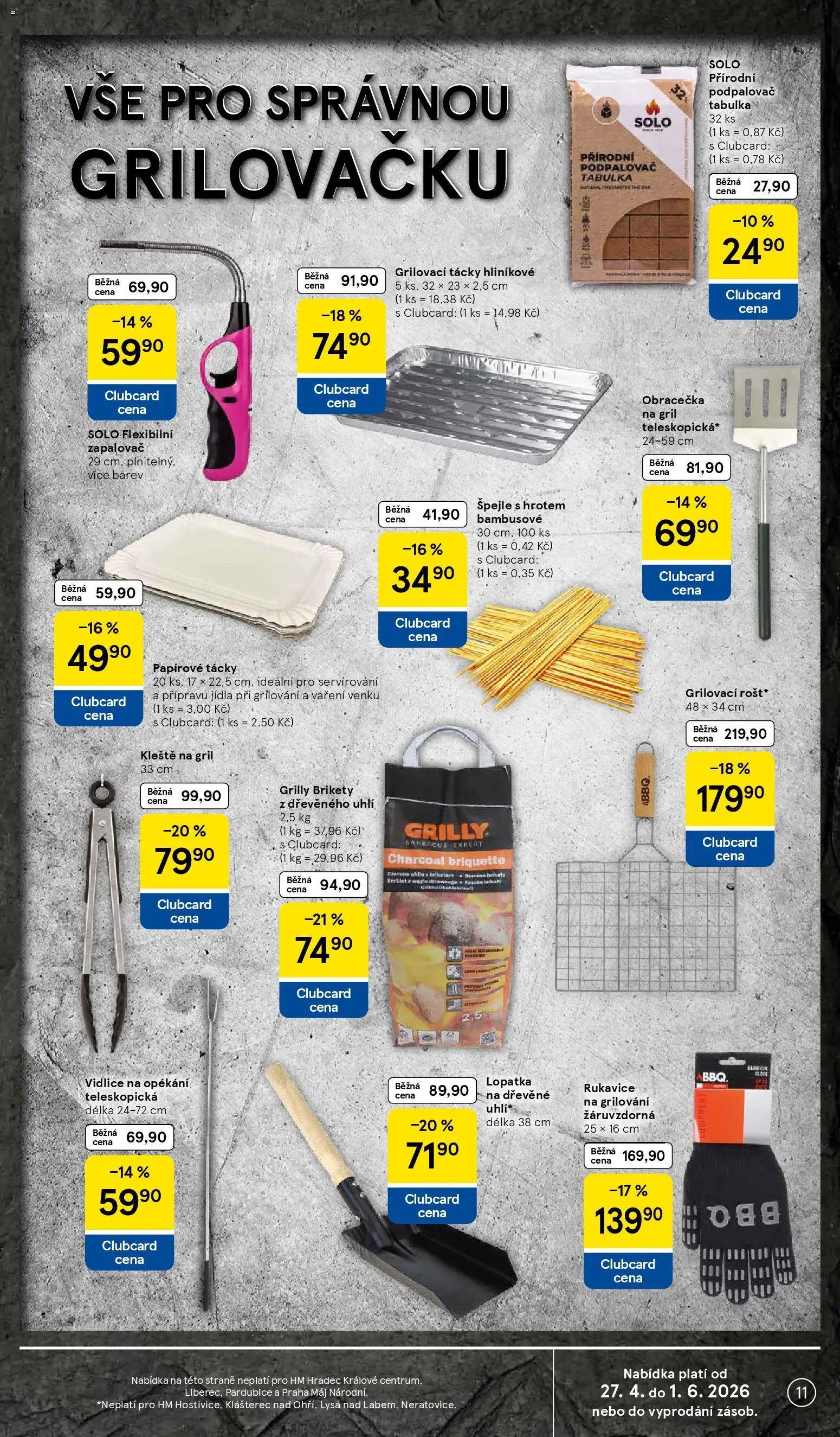 Tesco leták - Hypermarket od 29.04.2026 | Strana: 11 | Produkty: Grilování, Papírové tácky, Gril, Lopatka